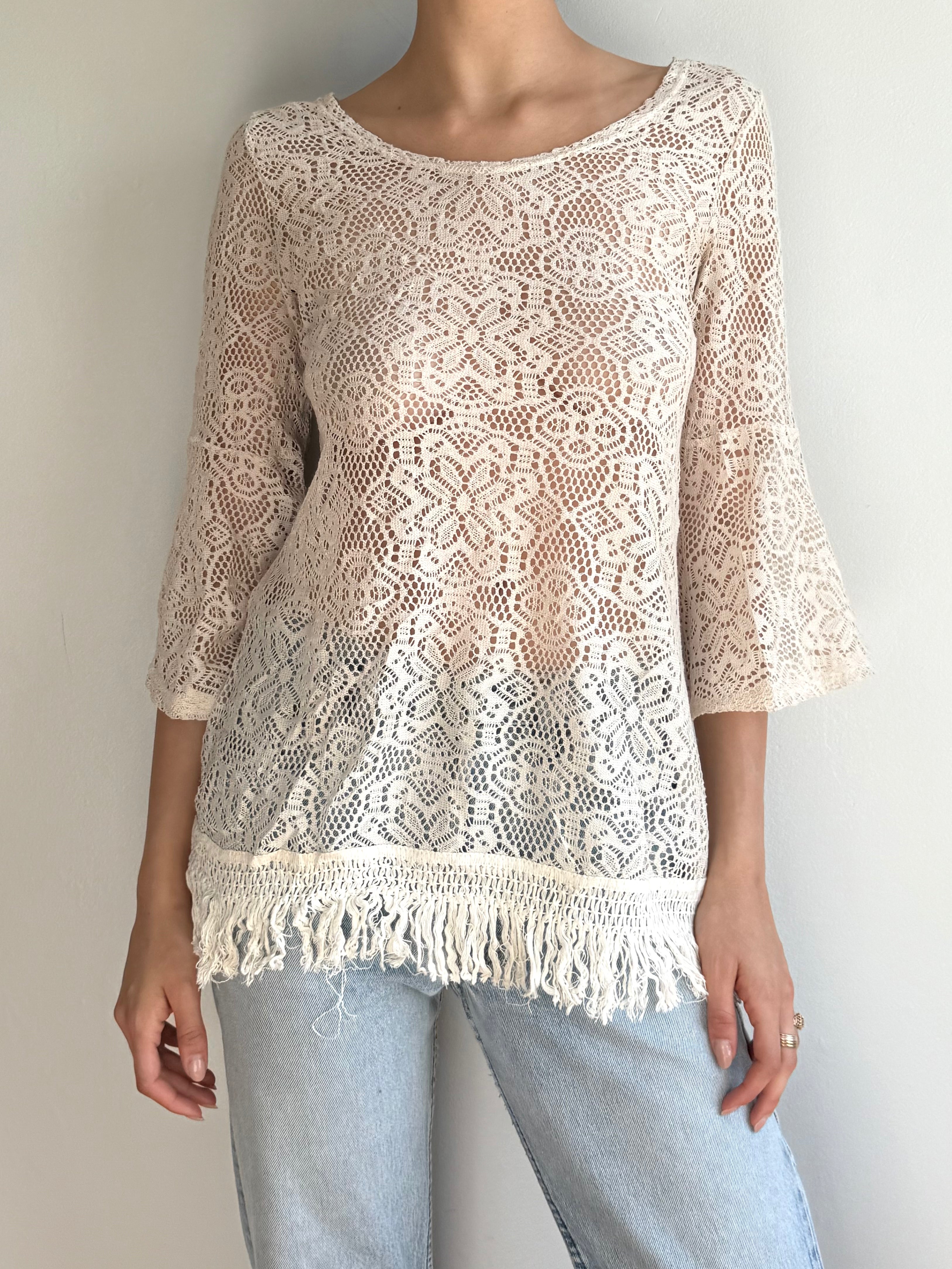 Vintage Lace Fringe Top / M
