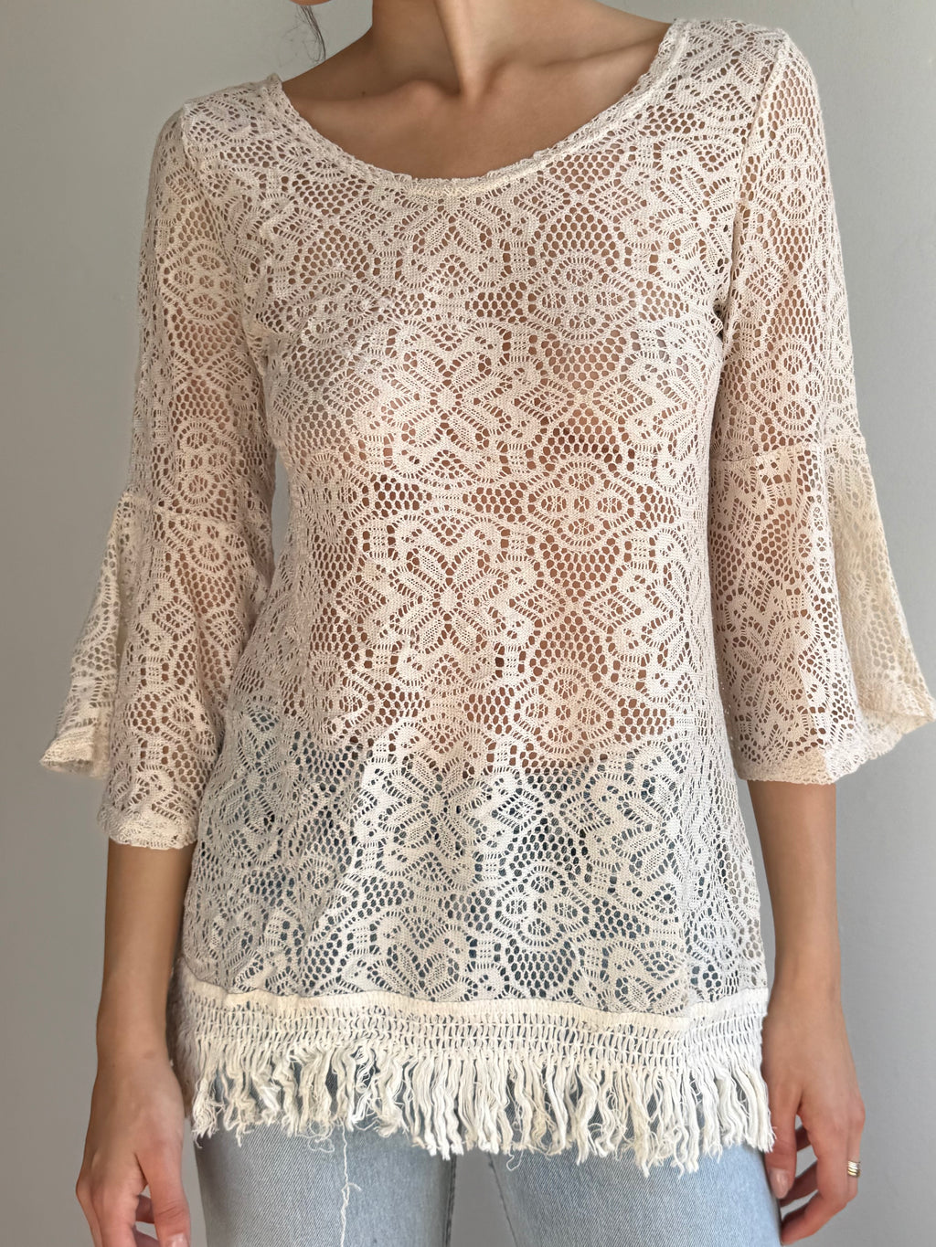 Vintage Lace Fringe Top / M