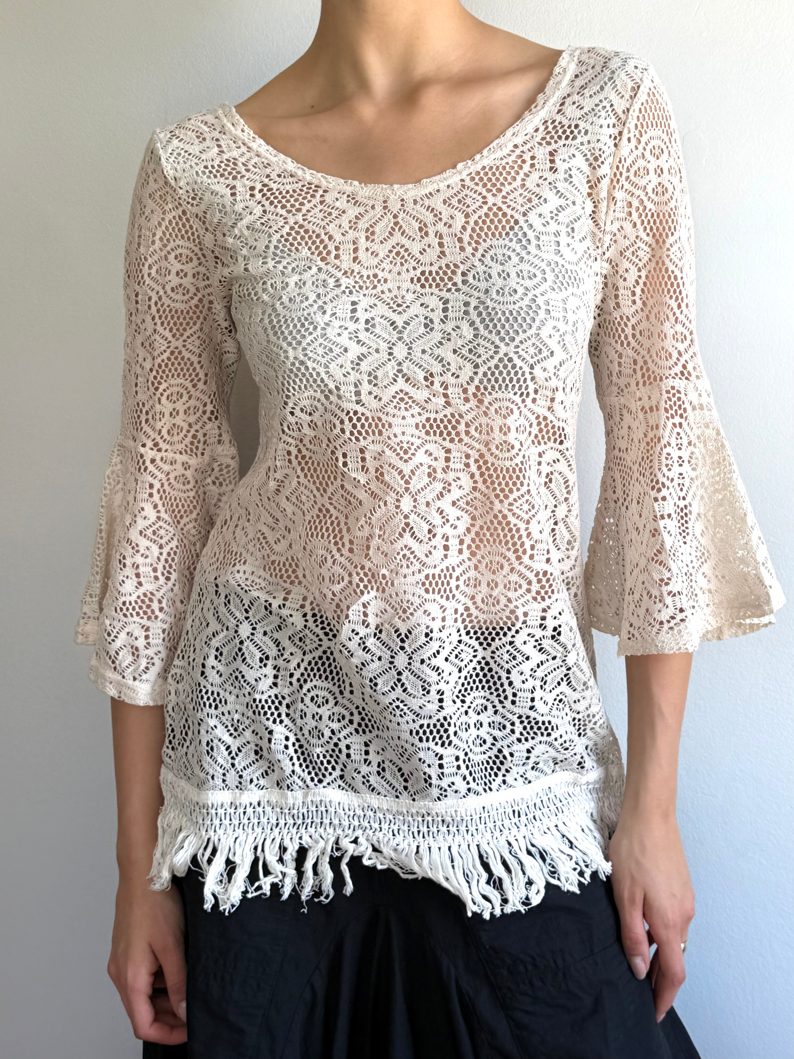 Vintage Lace Fringe Top / M