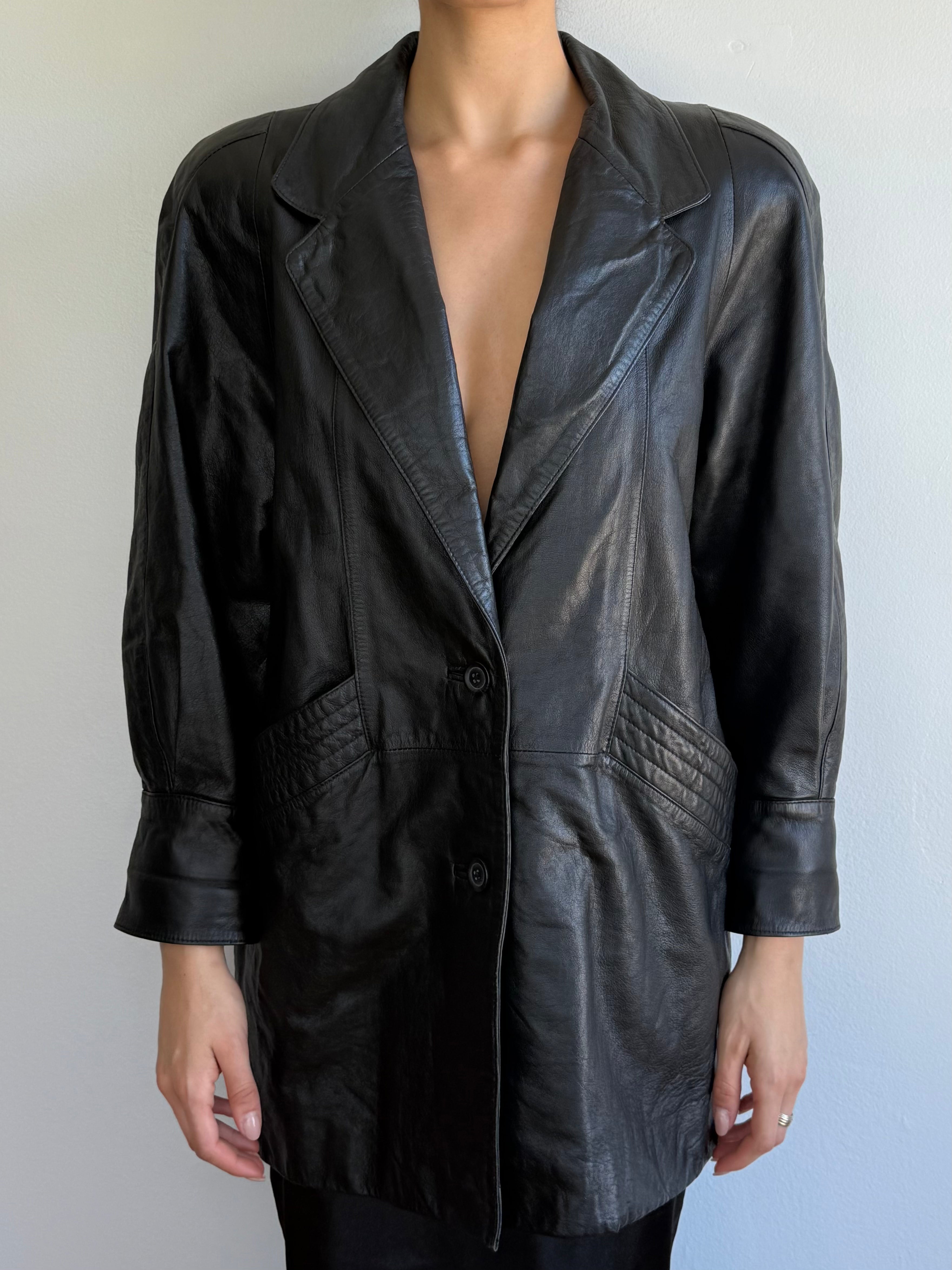 80s Leather Midi Coat / L