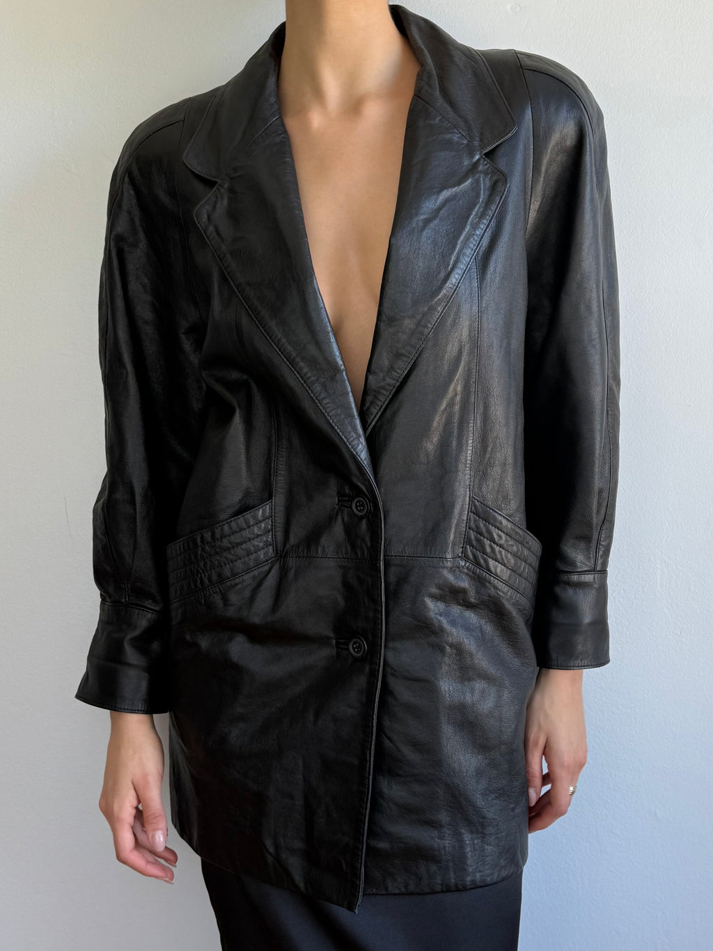 80s Leather Midi Coat / L