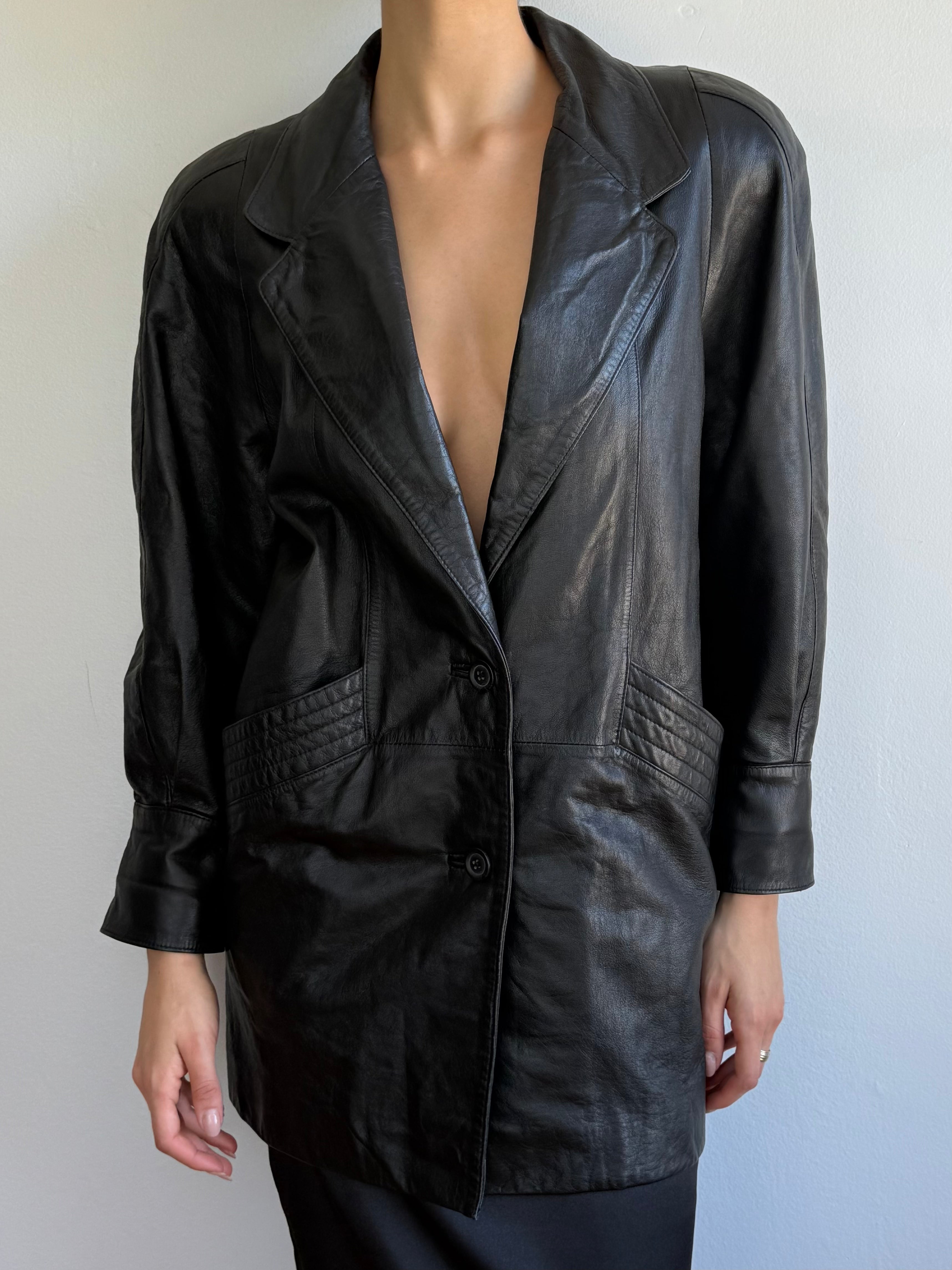 80s Leather Midi Coat / L