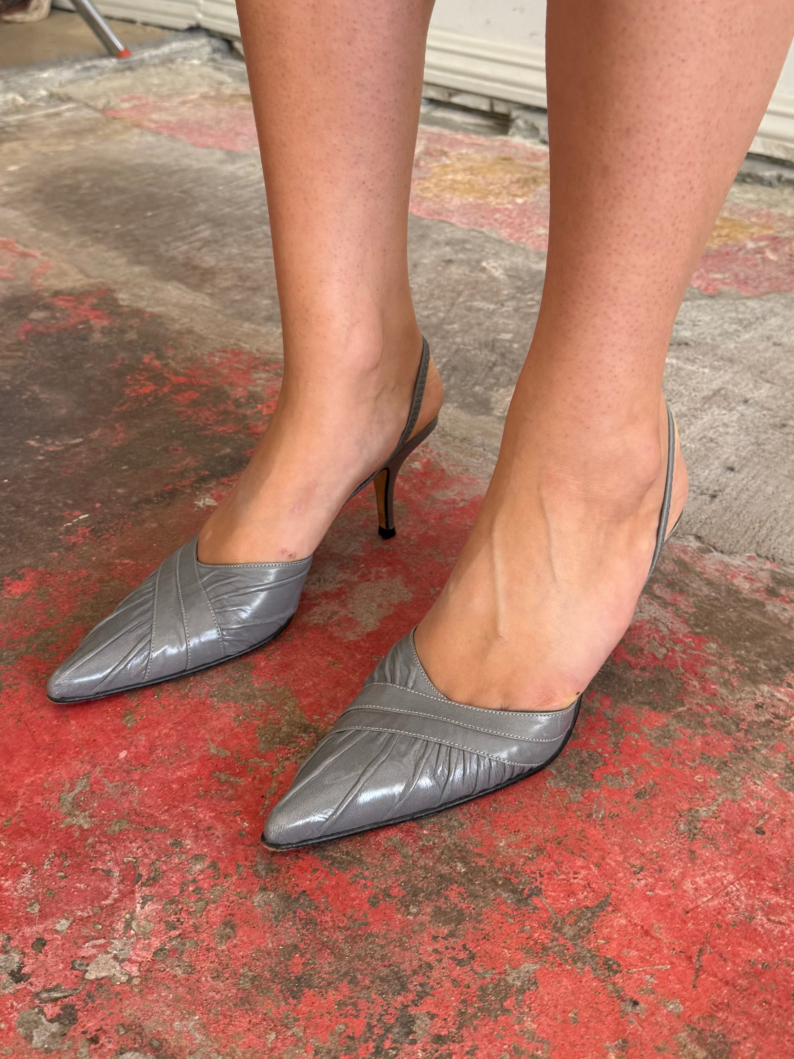 Gray Leather Sling Backs / EU 37