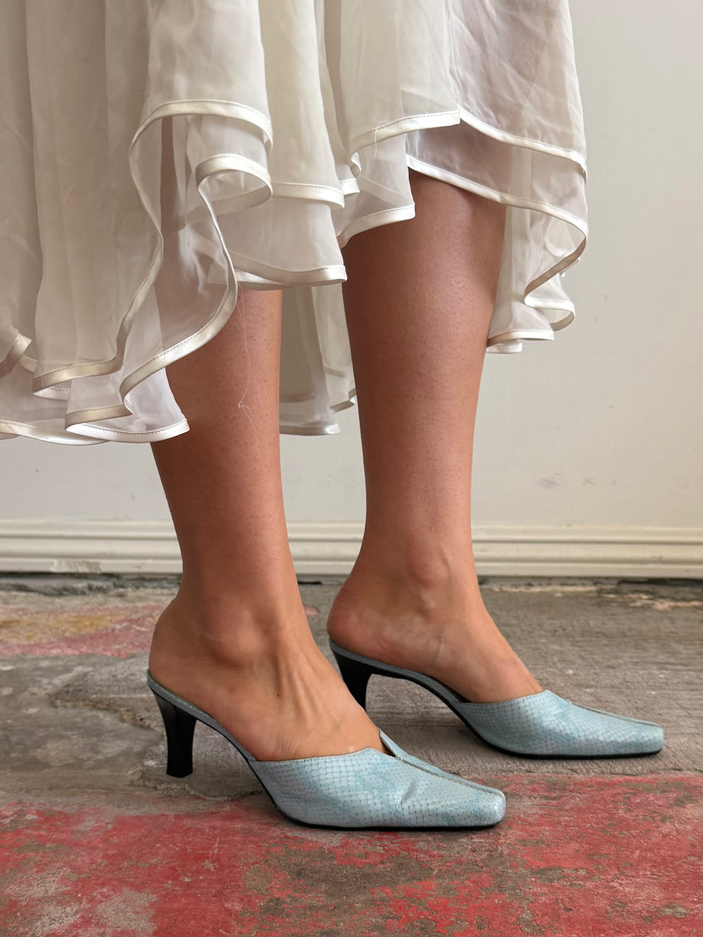 Blue Leather Croc Mules / 6.5