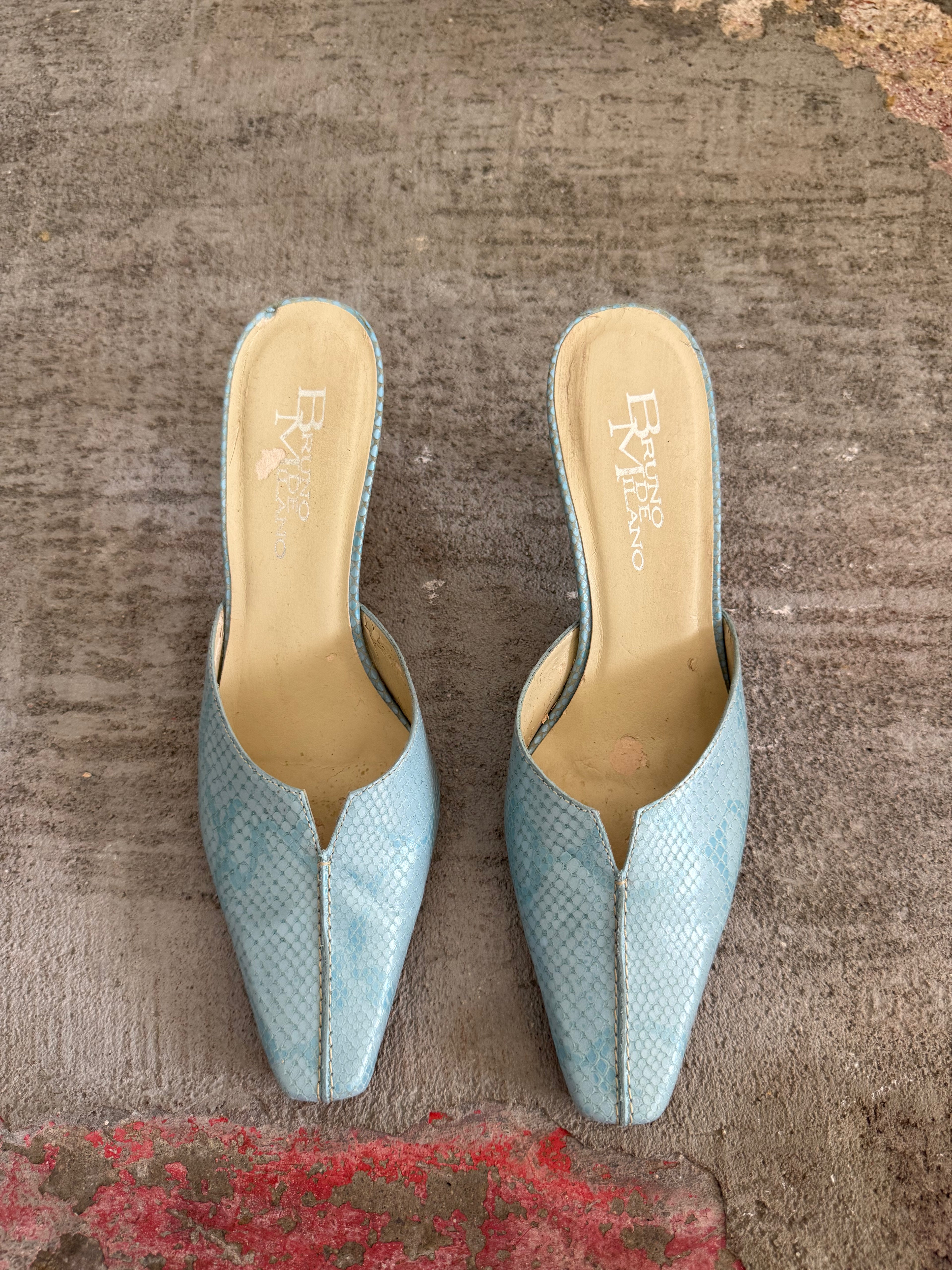 Blue Leather Croc Mules / 6.5