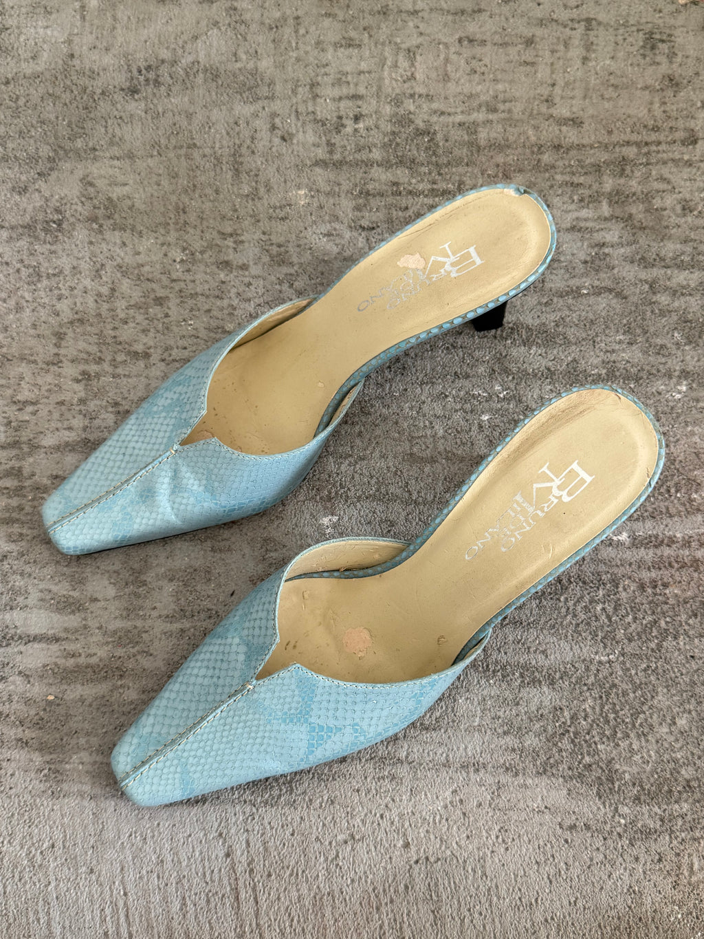 Blue Leather Croc Mules / 6.5