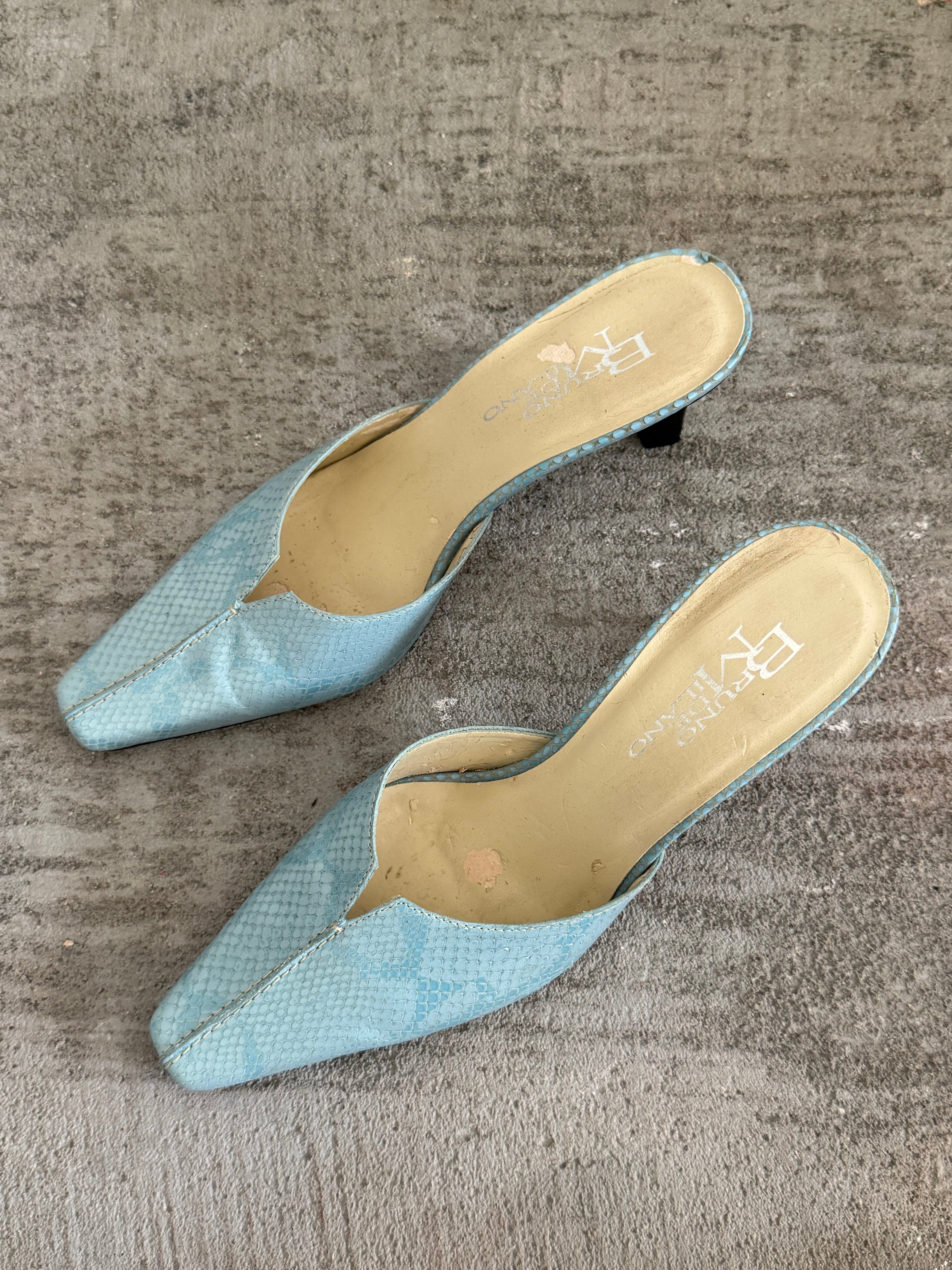 Blue Leather Croc Mules / 6.5