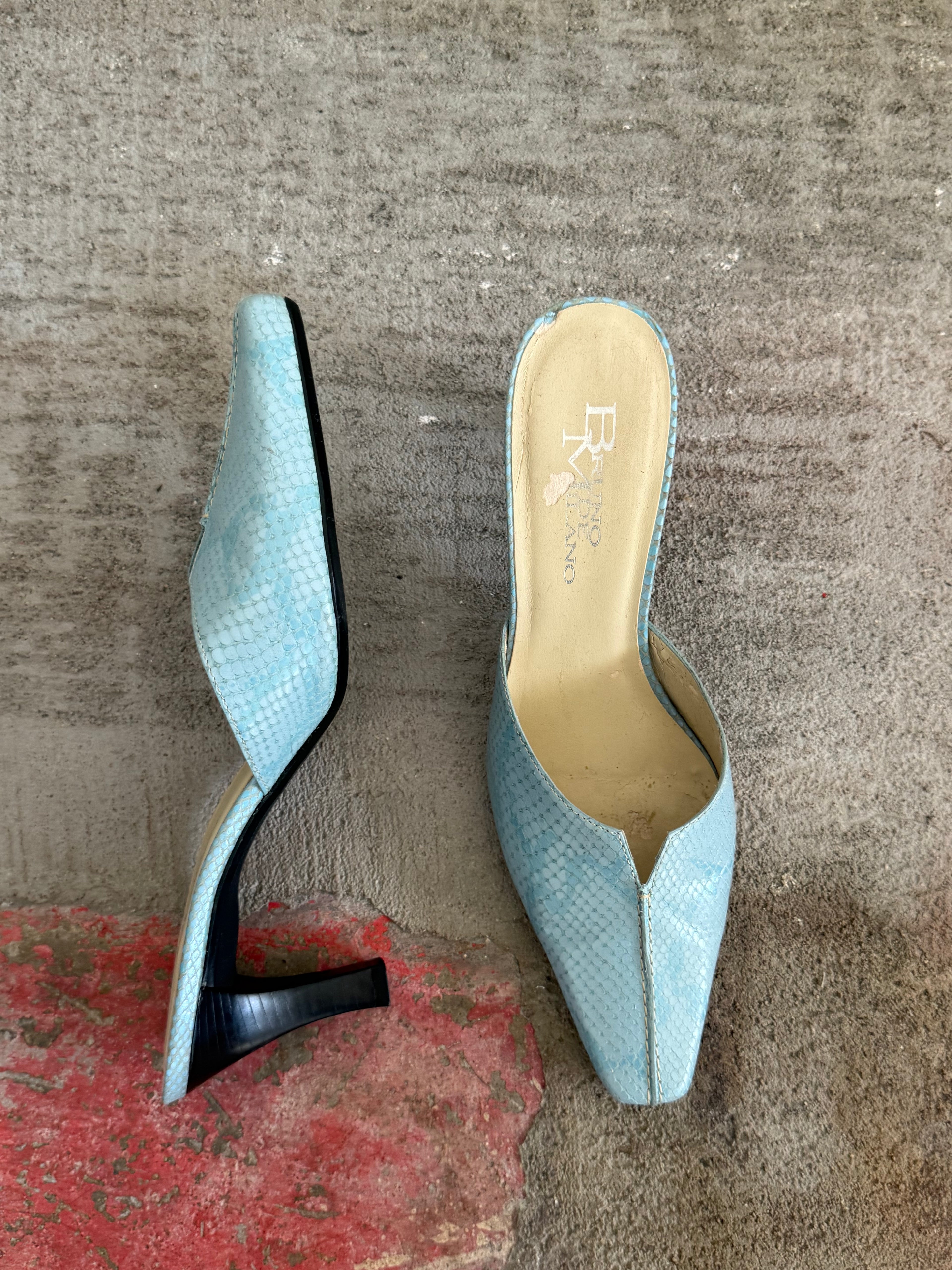 Blue Leather Croc Mules / 6.5