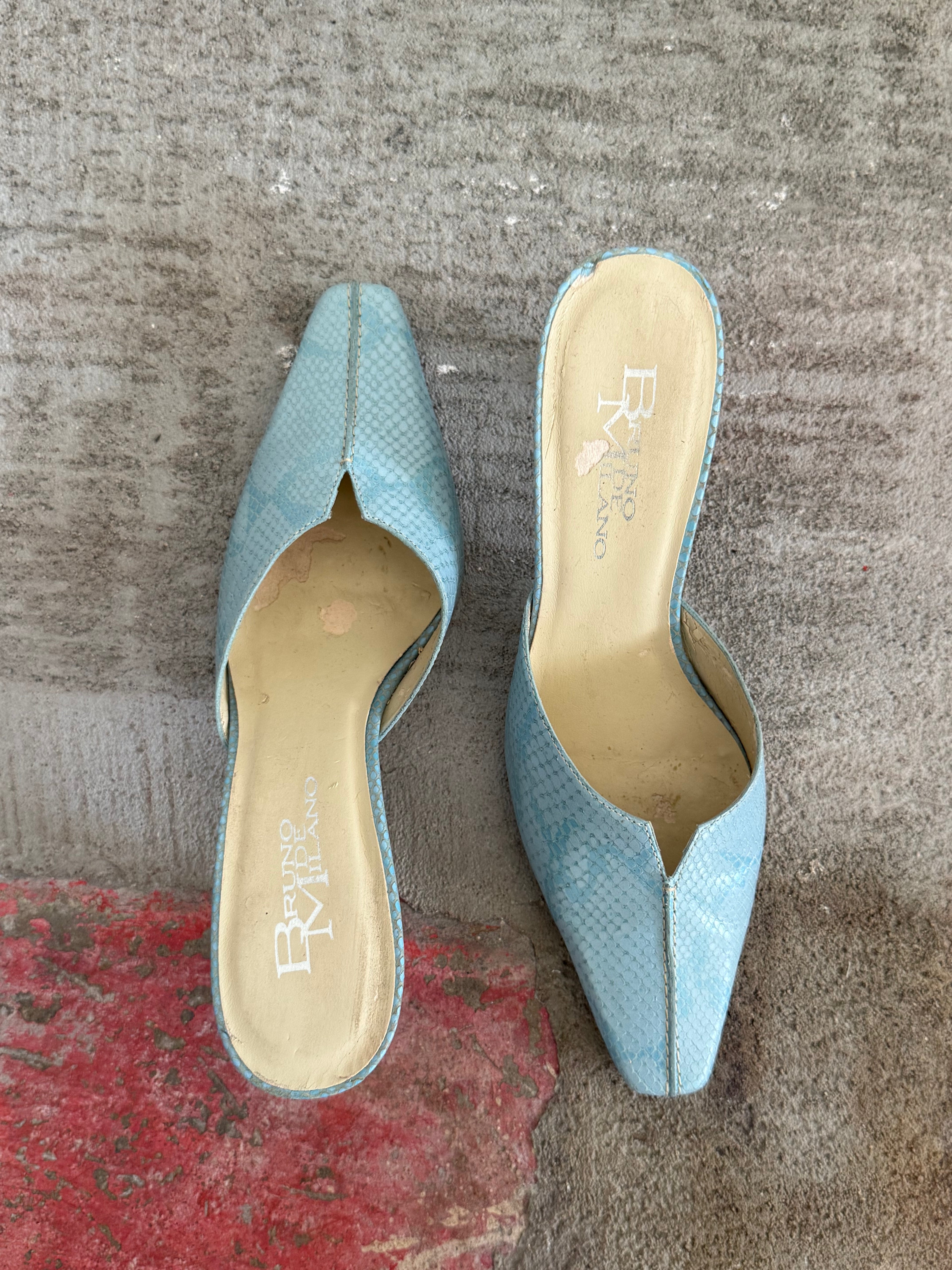 Blue Leather Croc Mules / 6.5