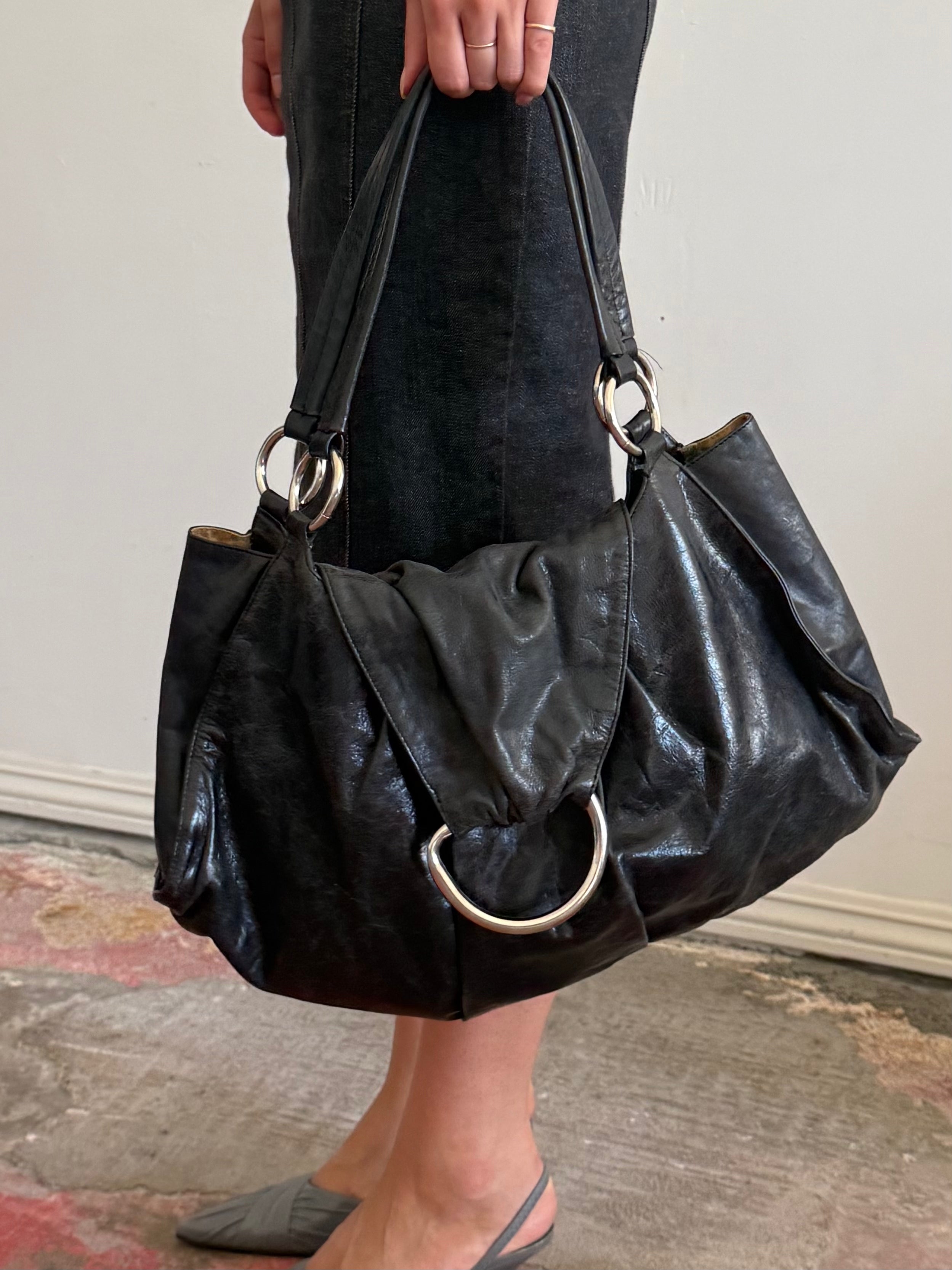 Silver Hardware Leather Hobo