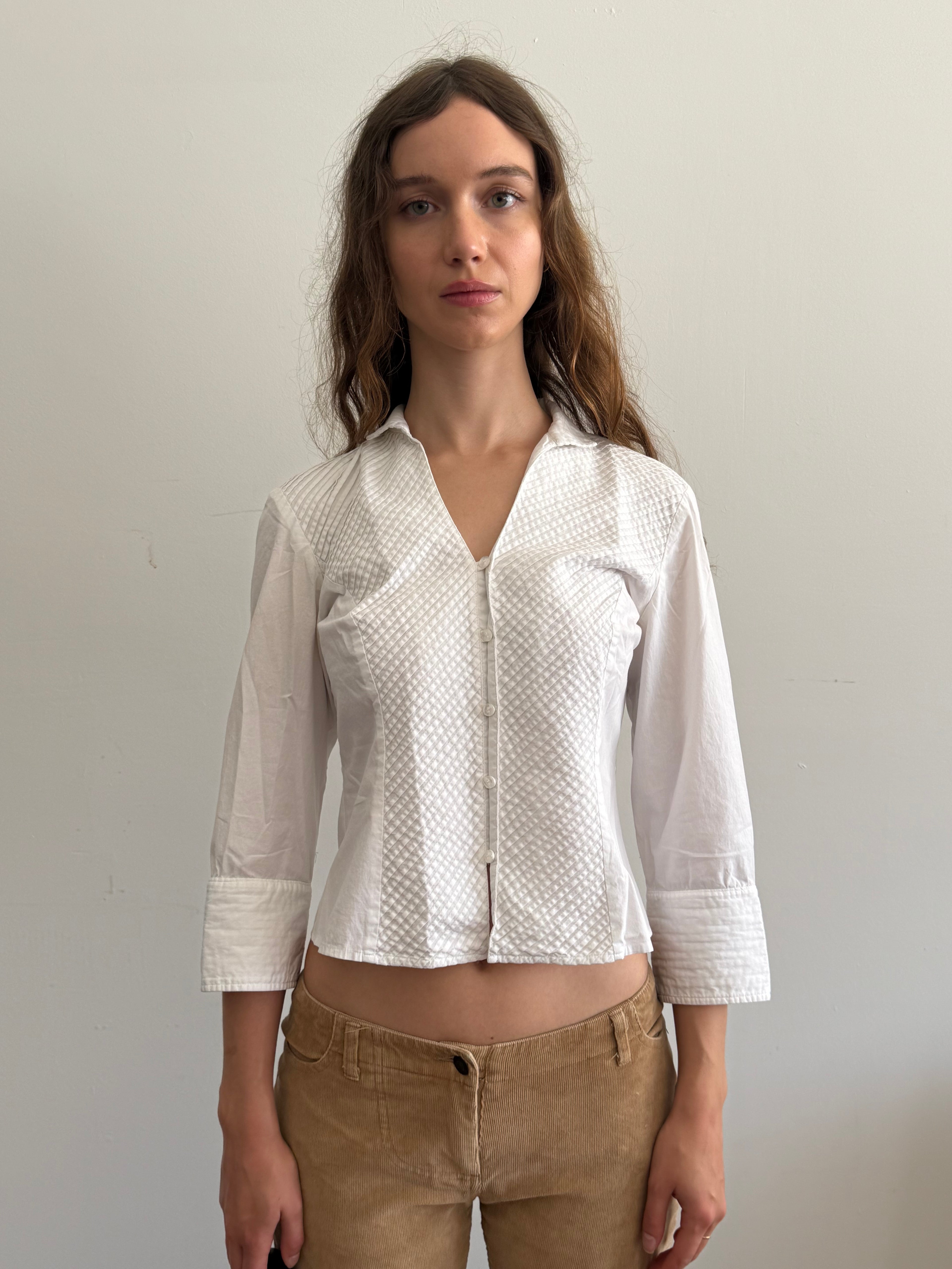 Cotton 3/4 Sleeve Button Down