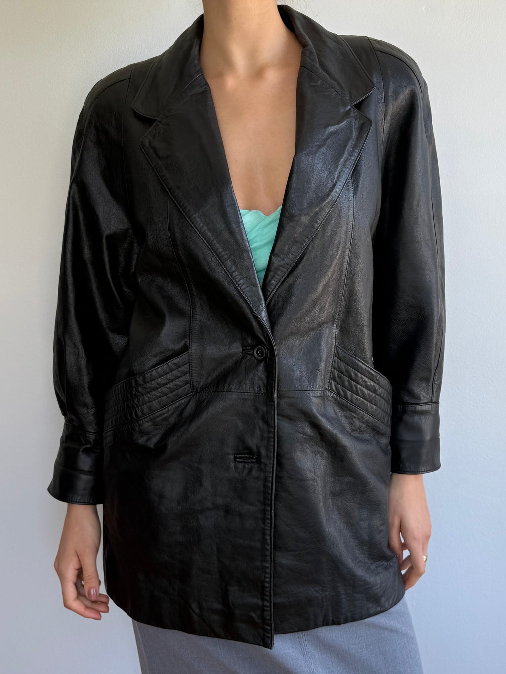 80s Leather Midi Coat / L