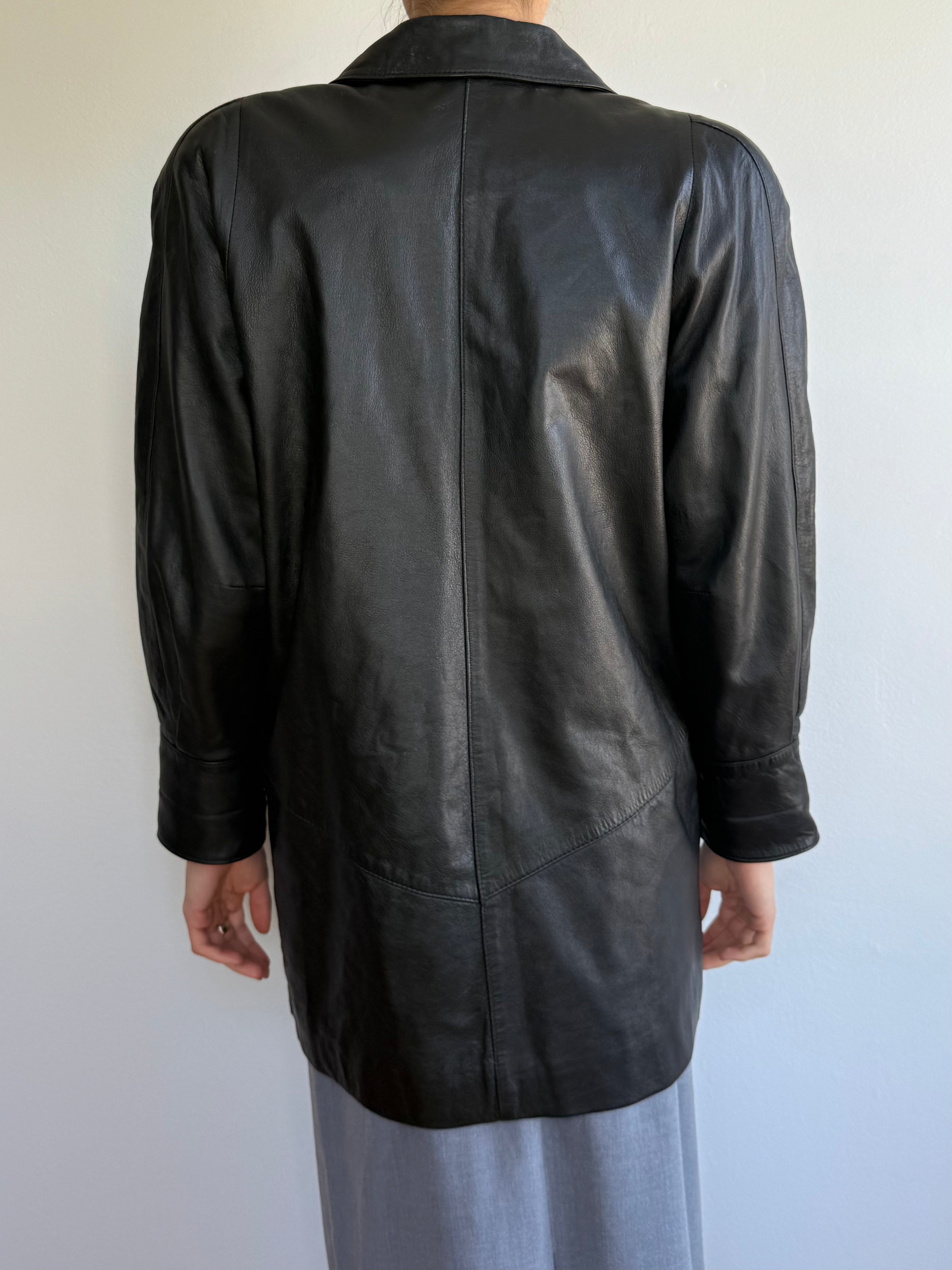 80s Leather Midi Coat / L