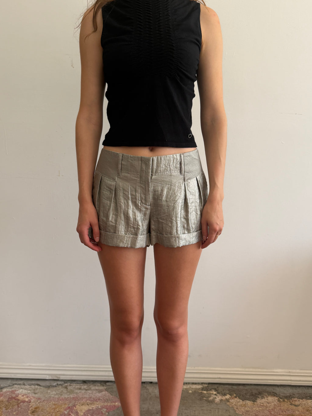 Shiny Silver Mini Shorts /