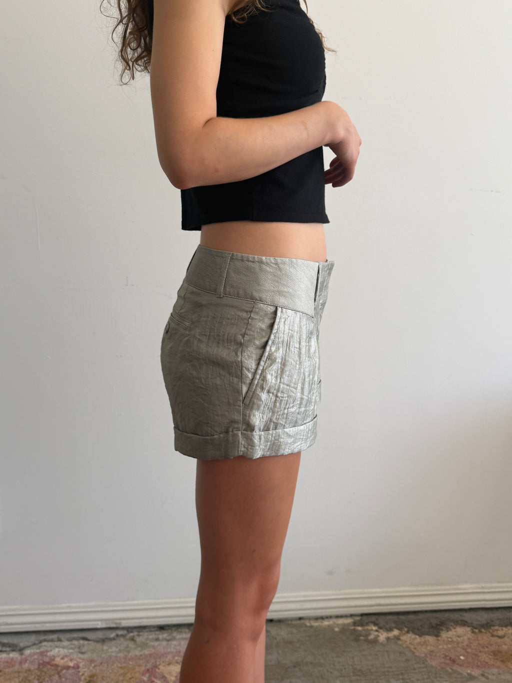 Shiny Silver Mini Shorts /