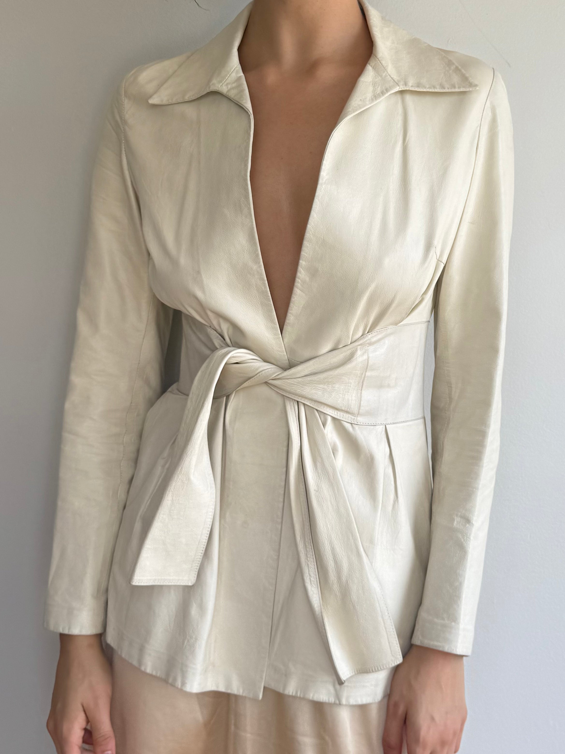 Bruno Magli Leather Tie Jacket / S