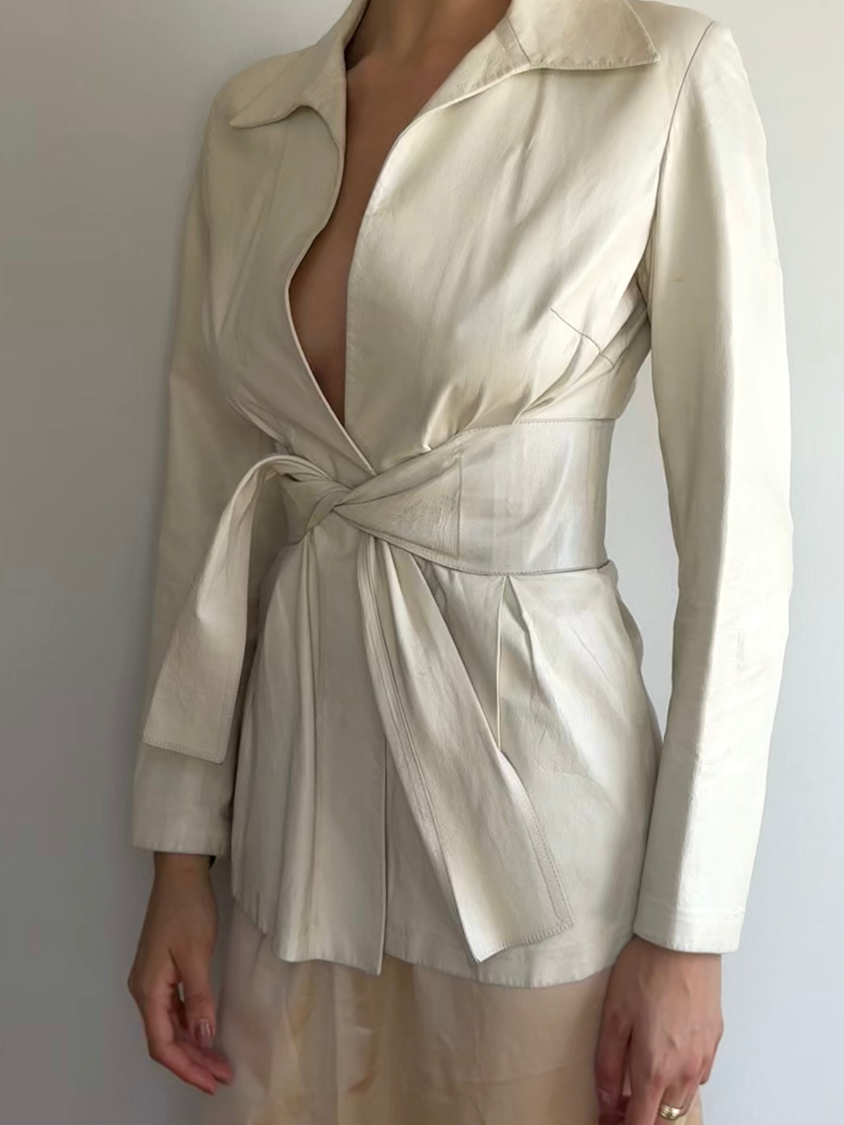 Bruno Magli Leather Tie Jacket / S