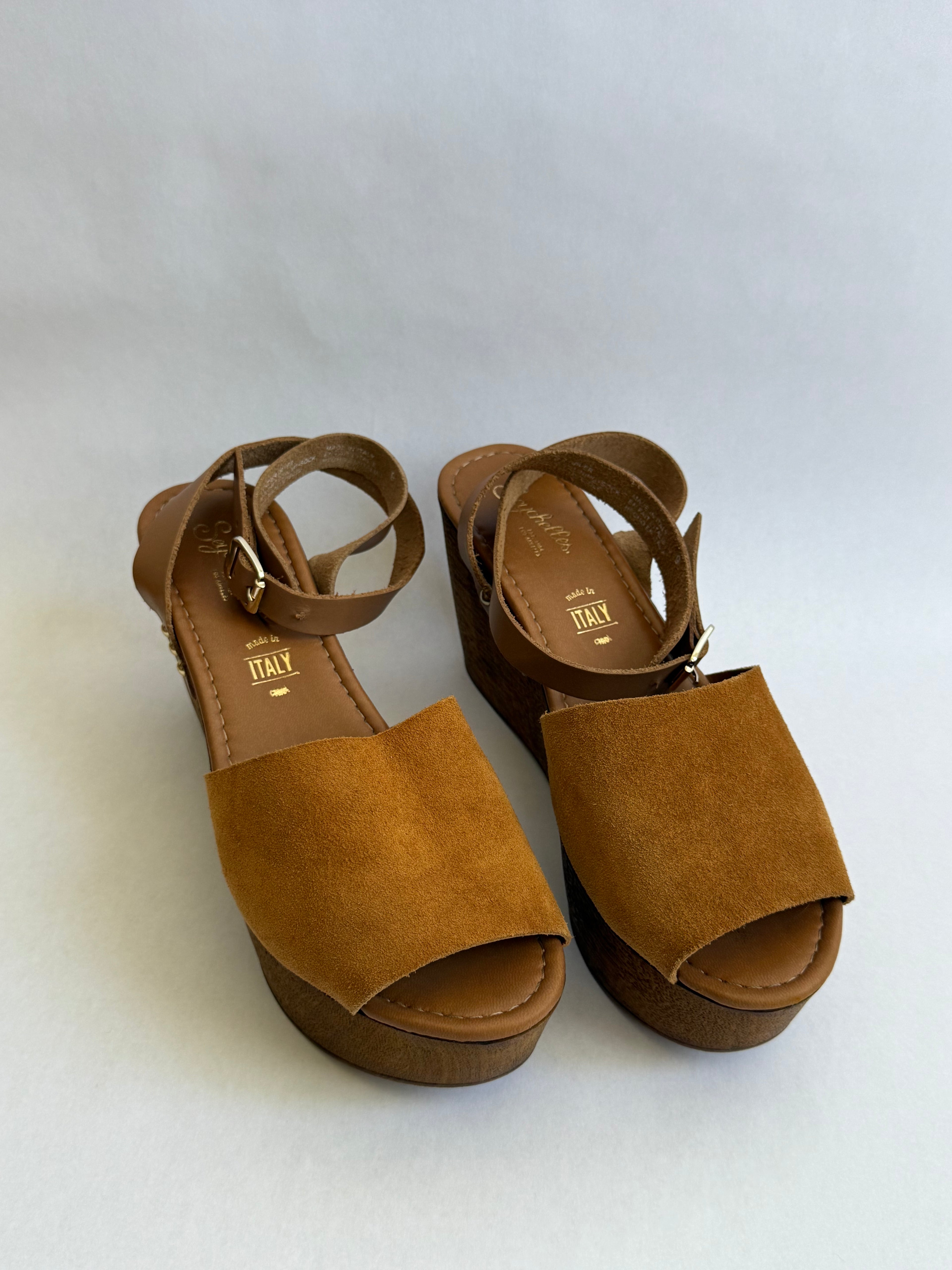 Preloved Tan Suede Platform Wedges / US 9