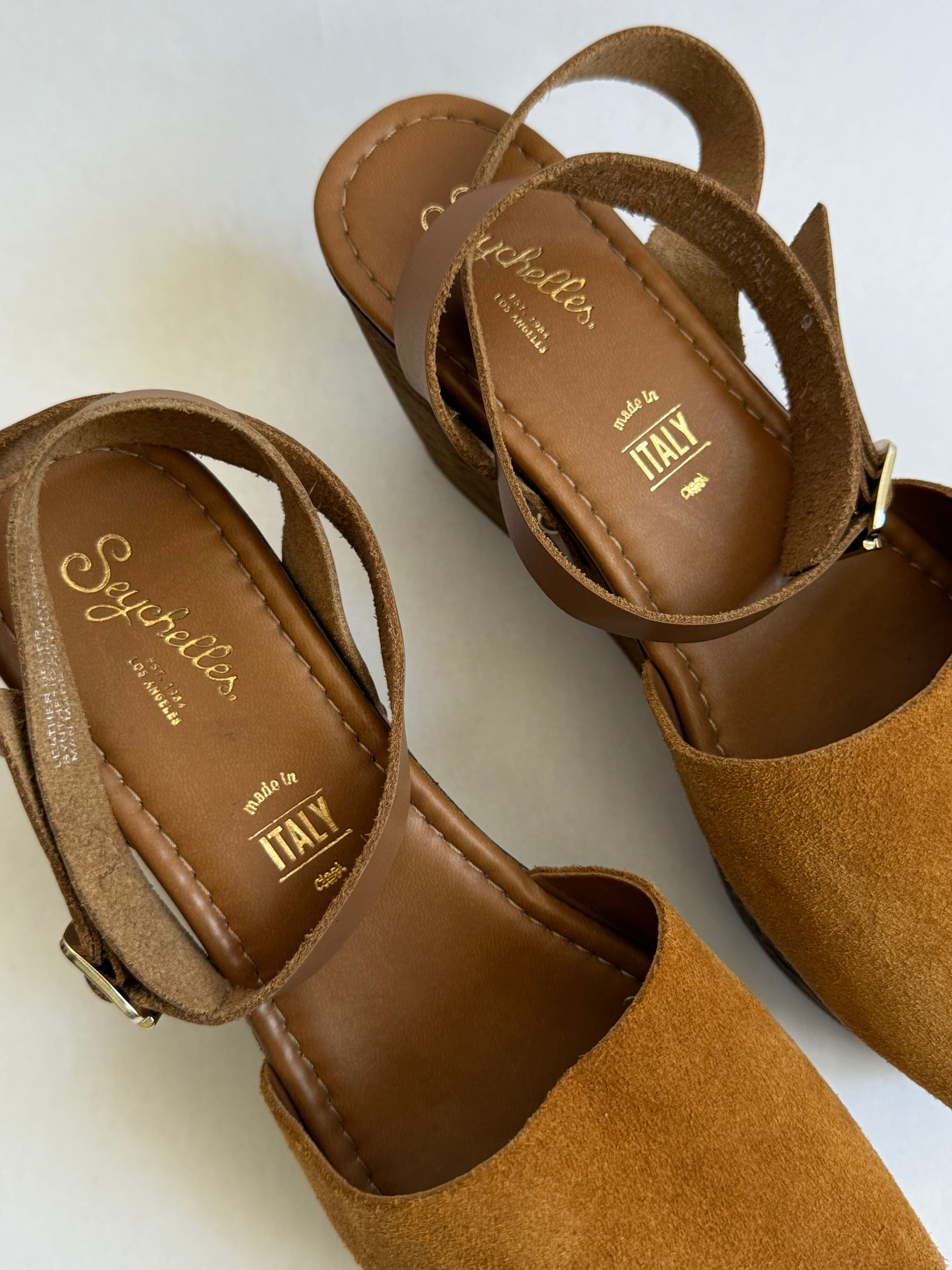 Preloved Tan Suede Platform Wedges / US 9