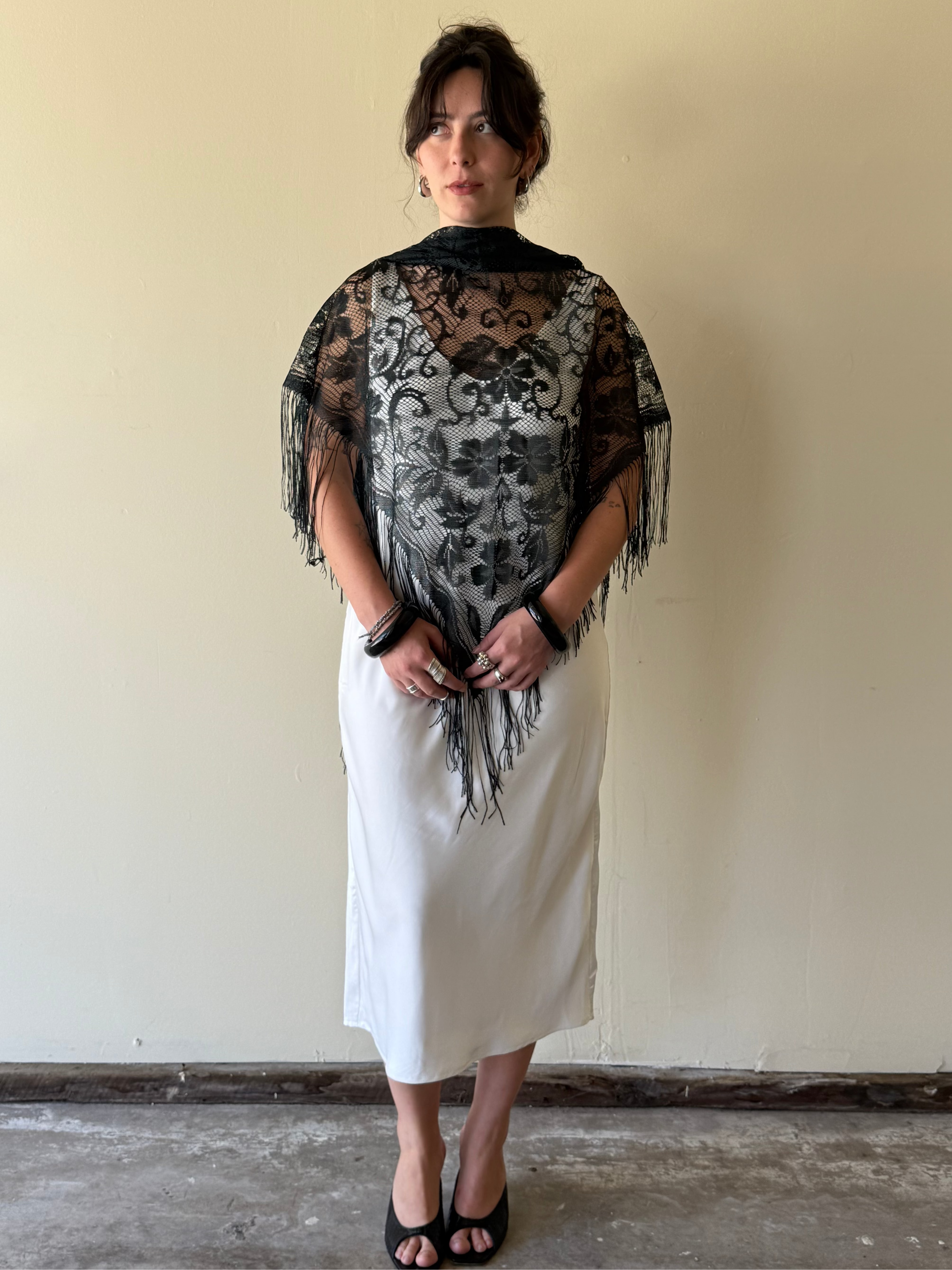 Black Fringe Lace Shawl