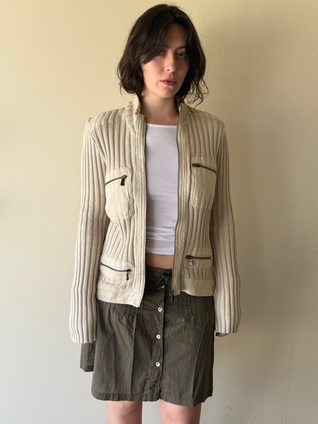 Ribbed Zip-Up Cardigan / M