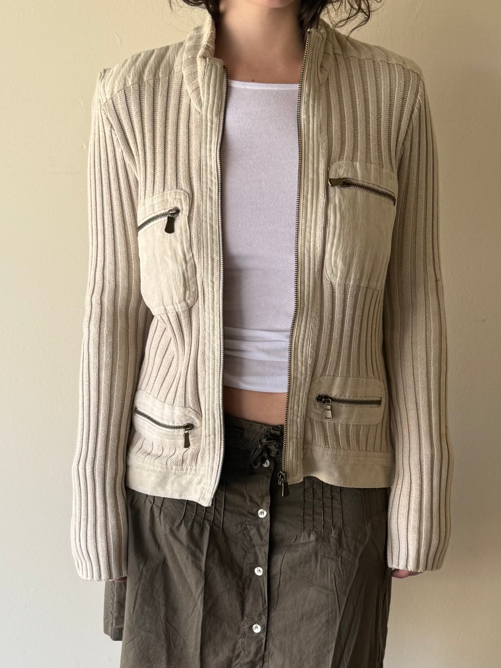 Ribbed Zip-Up Cardigan / M
