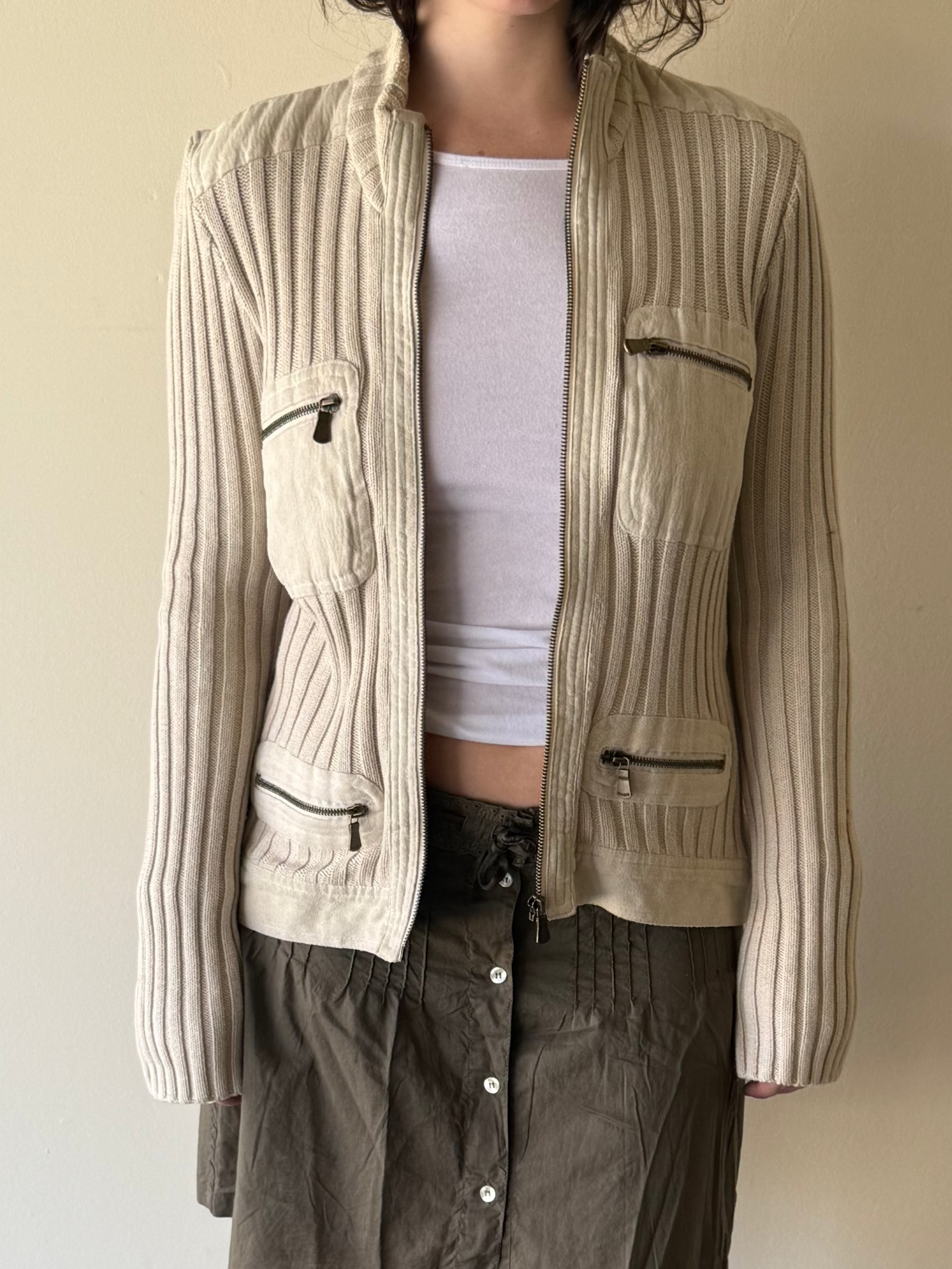 Ribbed Zip-Up Cardigan / M