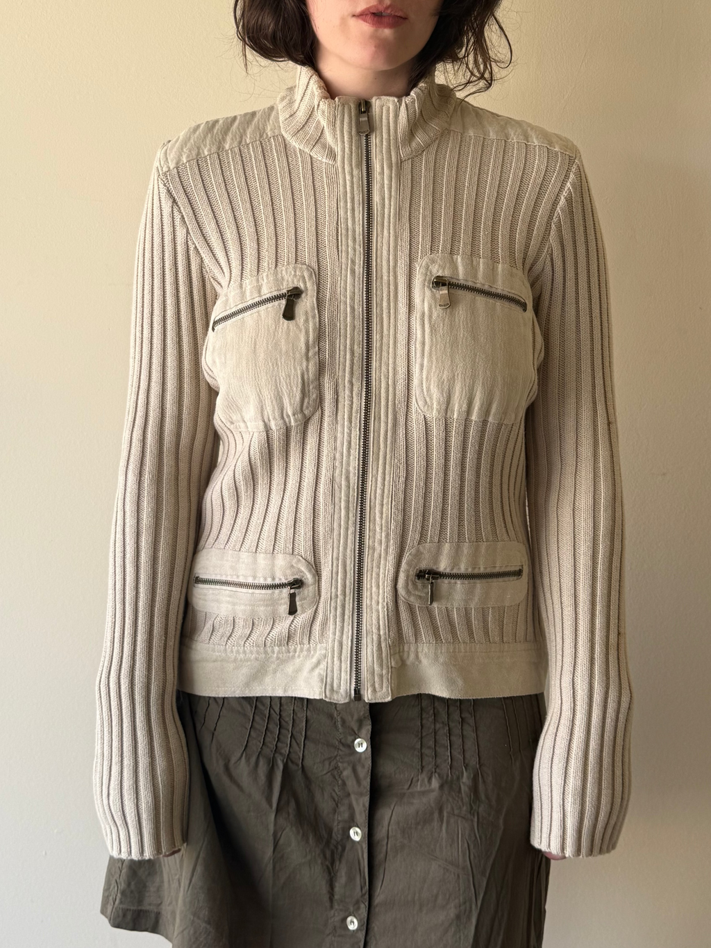 Ribbed Zip-Up Cardigan / M