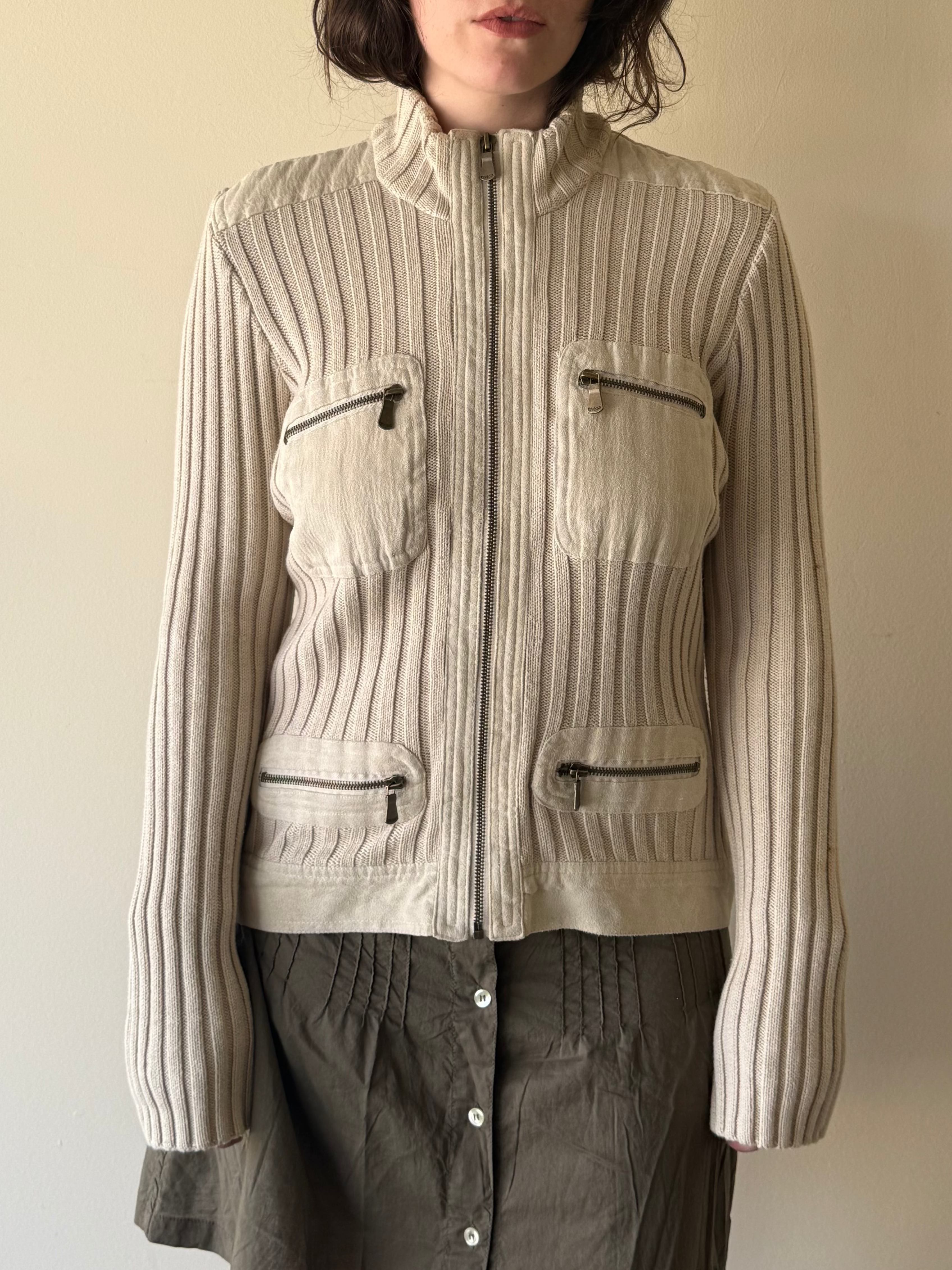 Ribbed Zip-Up Cardigan / M