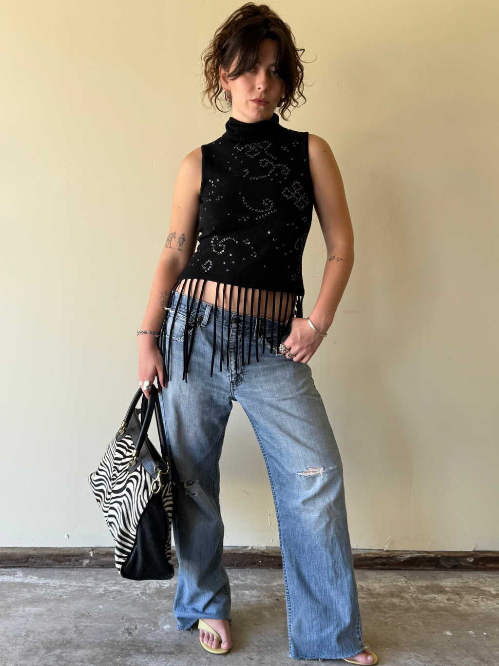 Vintage Studded Fringe Votre Nom Top  / M