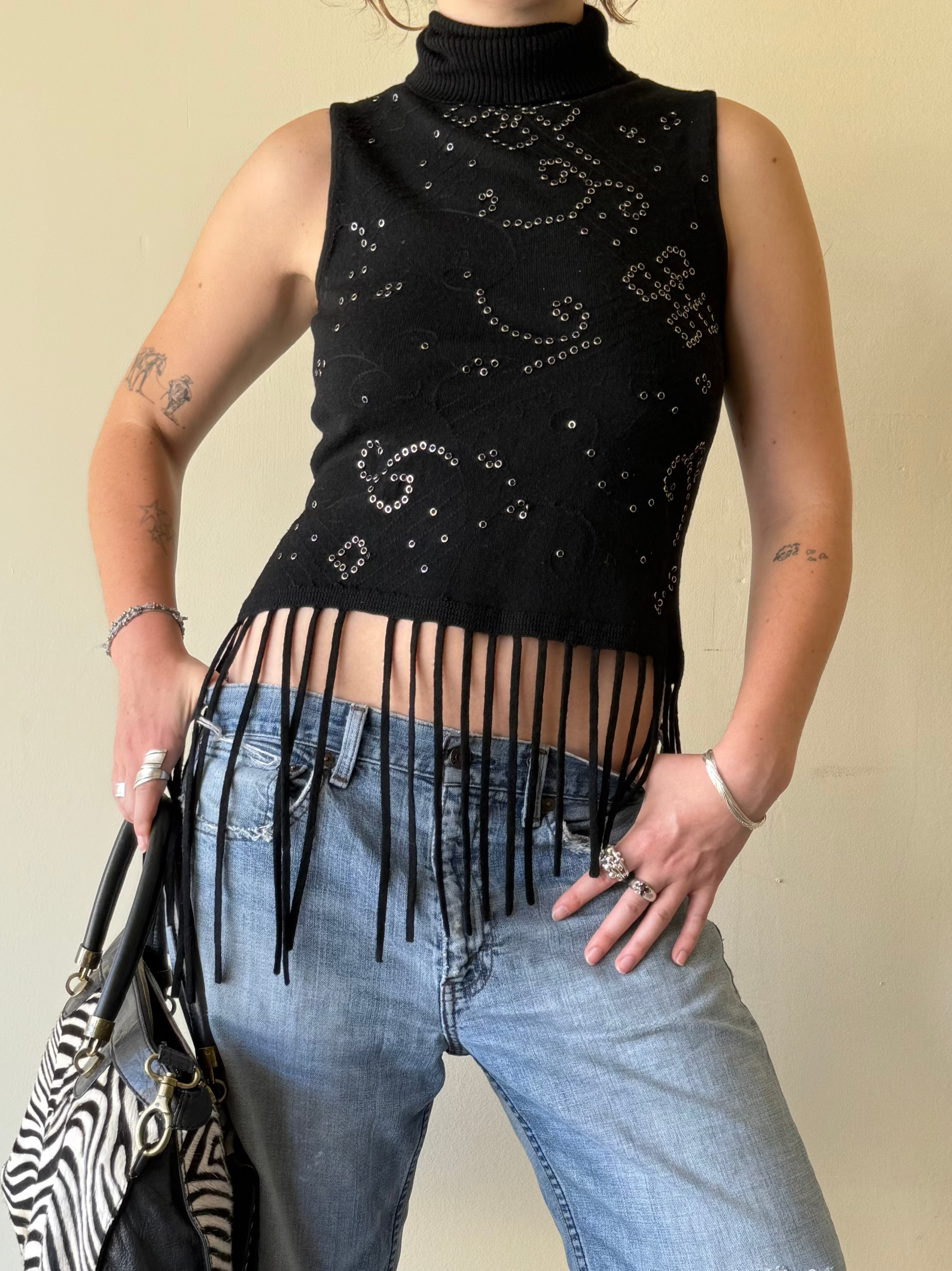 Vintage Studded Fringe Votre Nom Top  / M