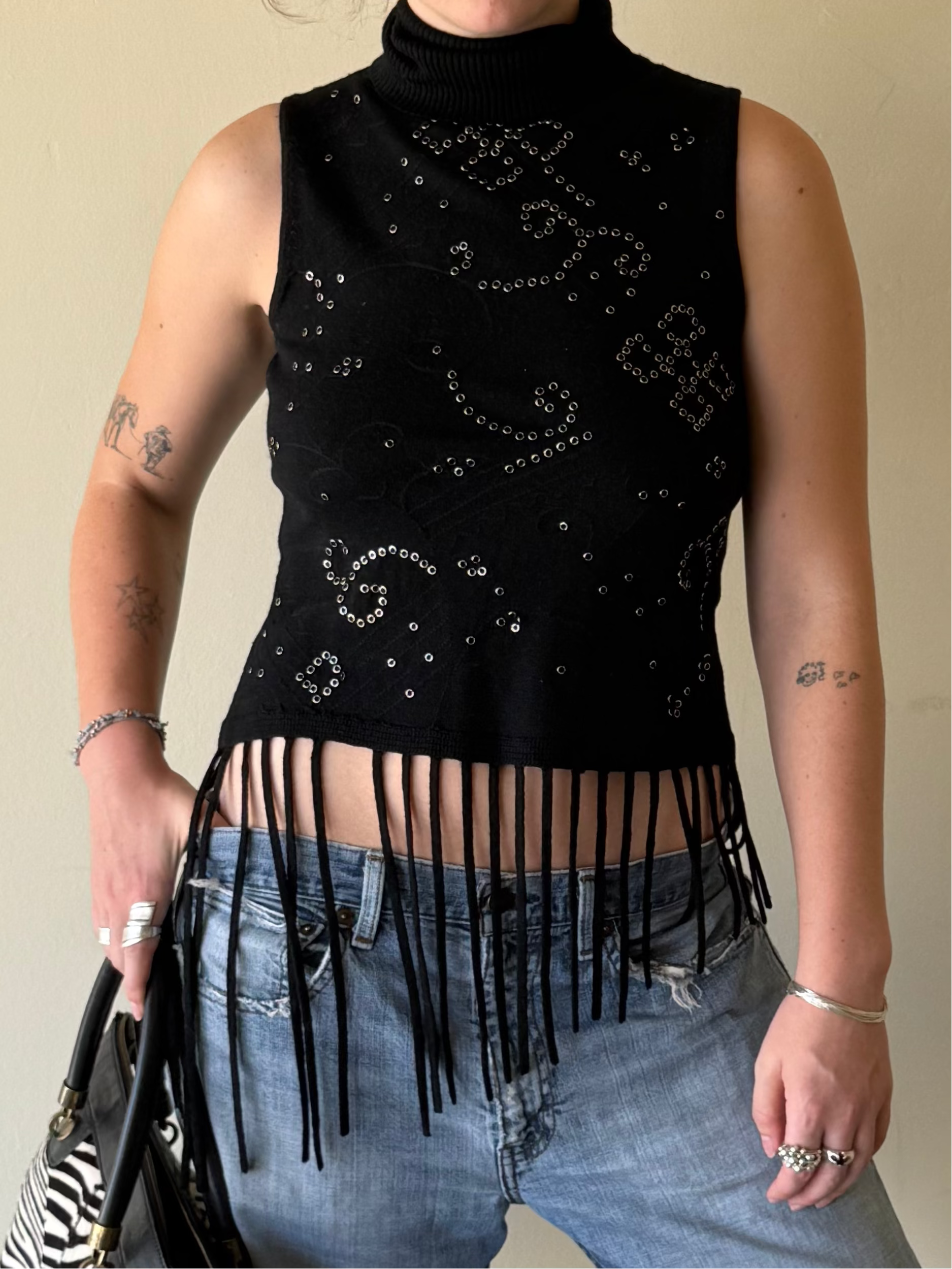 Vintage Studded Fringe Votre Nom Top  / M