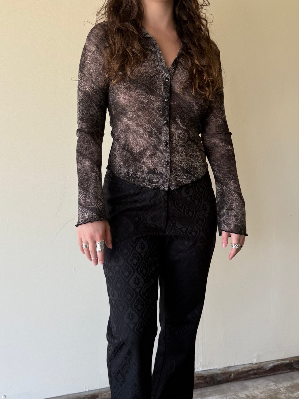 Printed Mesh Blouse / S