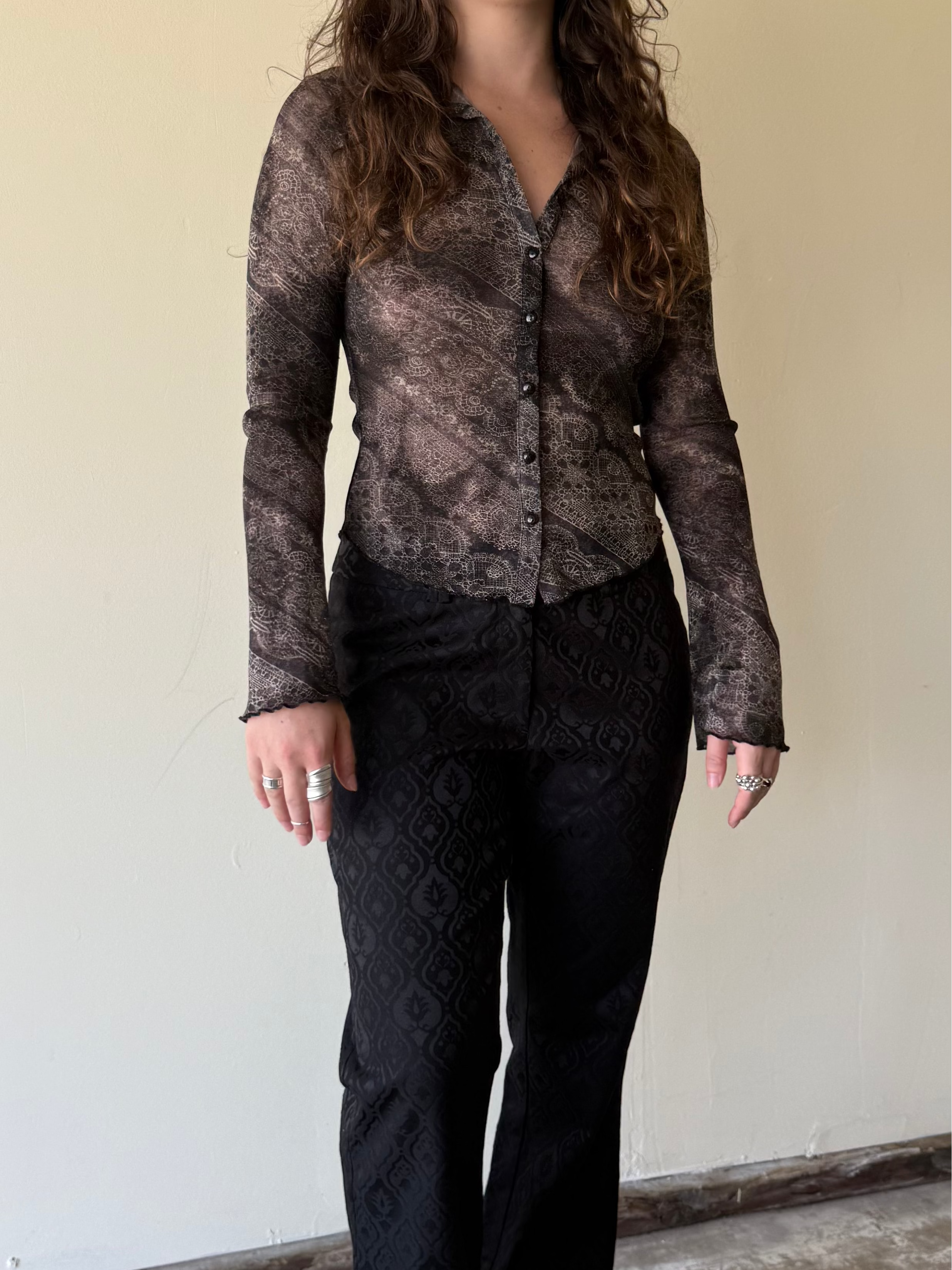 Printed Mesh Blouse / S