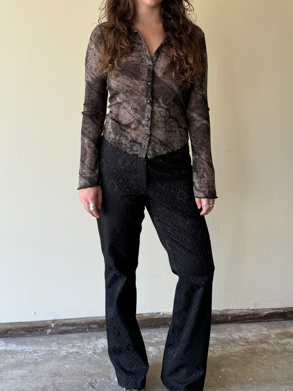 Printed Mesh Blouse / S