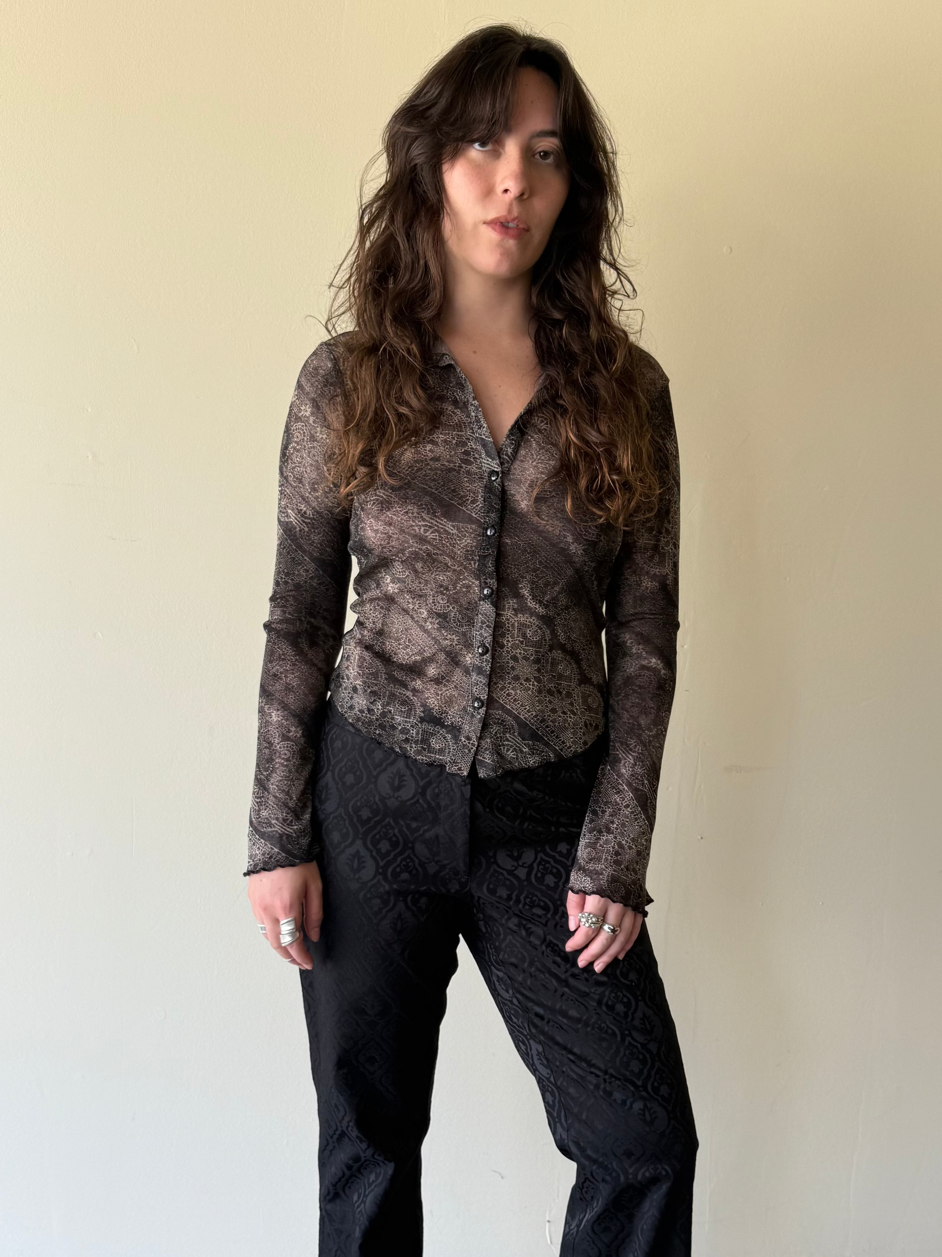 Printed Mesh Blouse / S