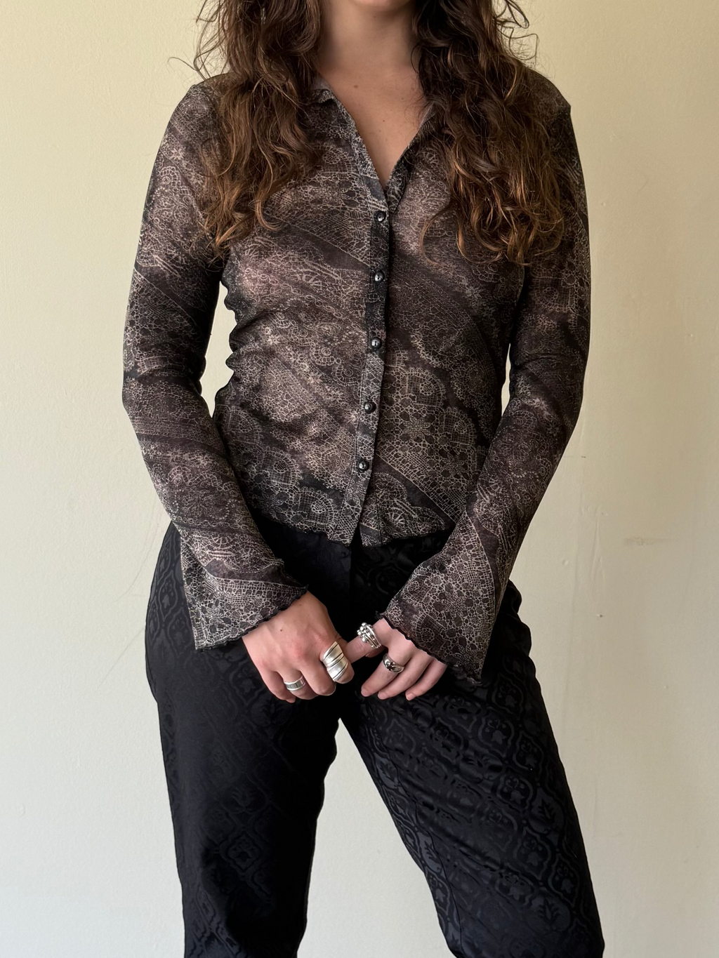 Printed Mesh Blouse / S