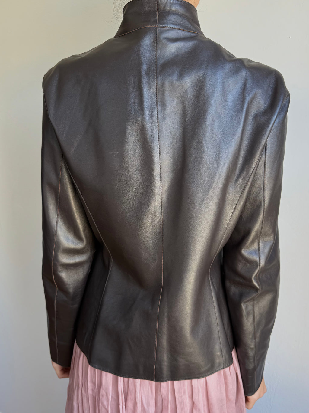 Vintage Collarless Leather Jacket / M