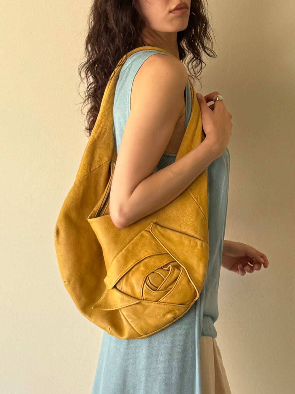 Rosette Leather Hobo Bag
