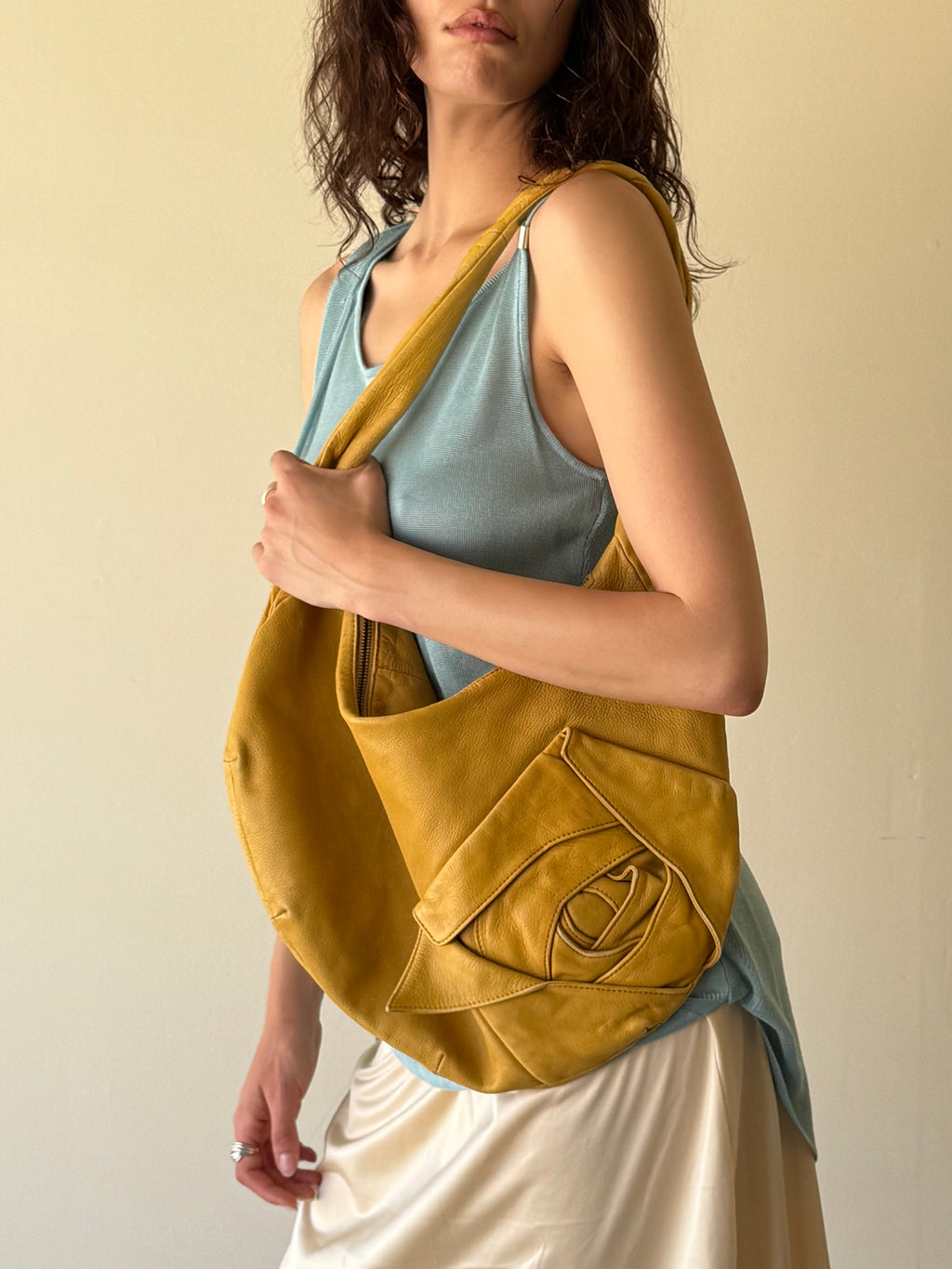 Rosette Leather Hobo Bag