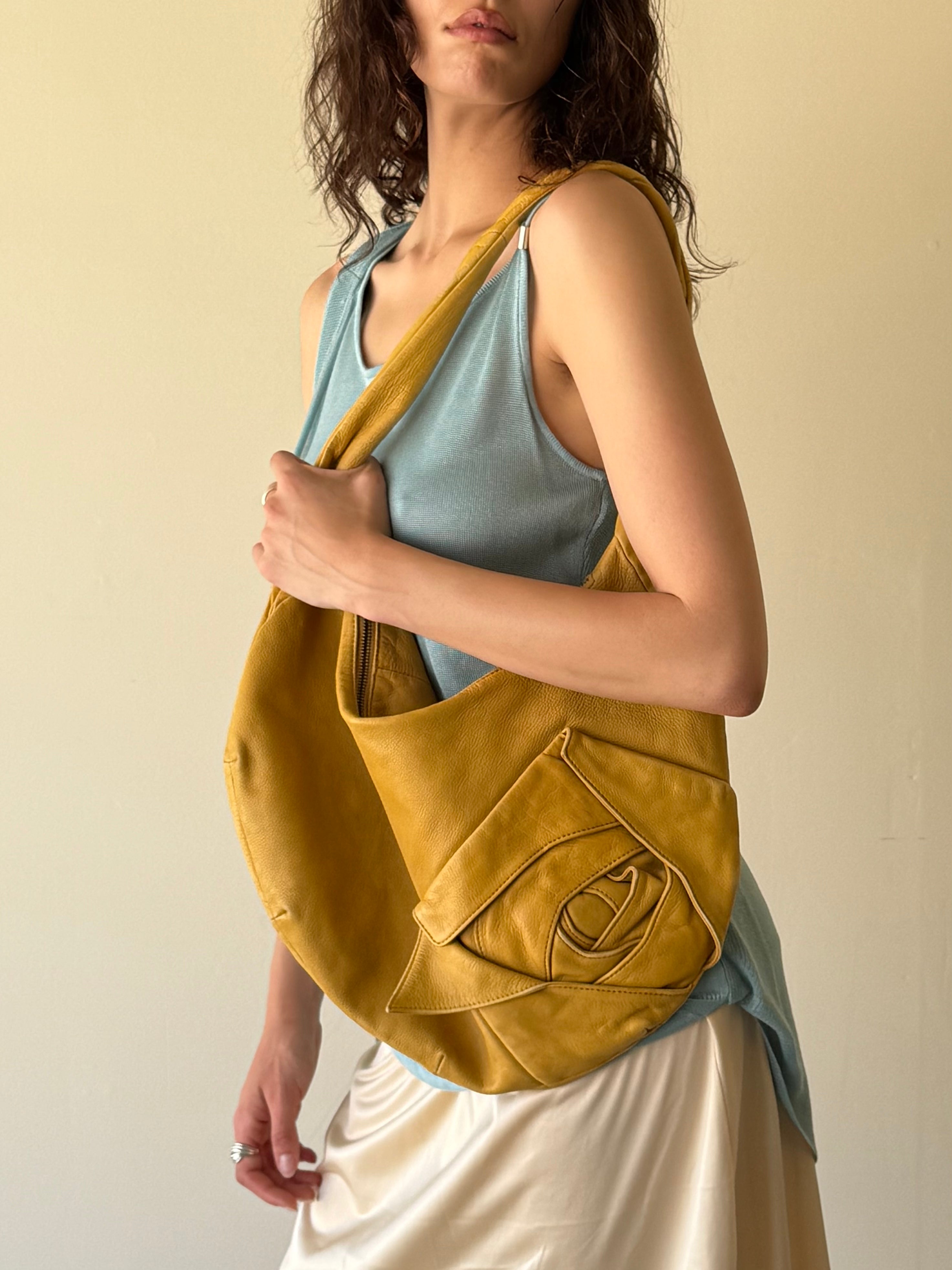Rosette Leather Hobo Bag