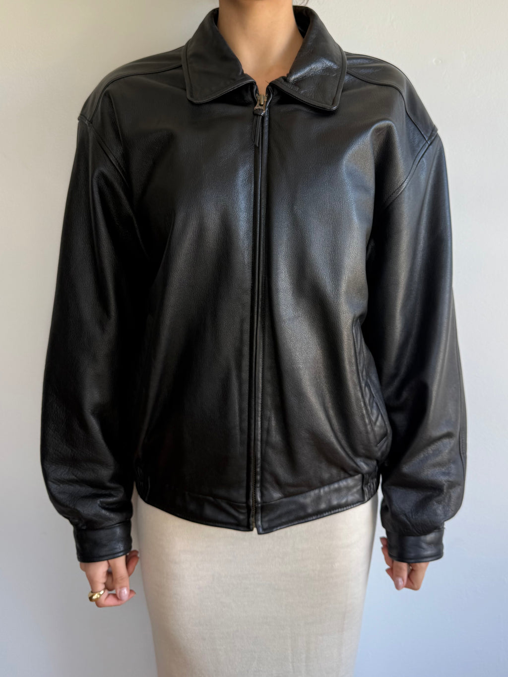 Vintage Leather Bomber Jacket / L