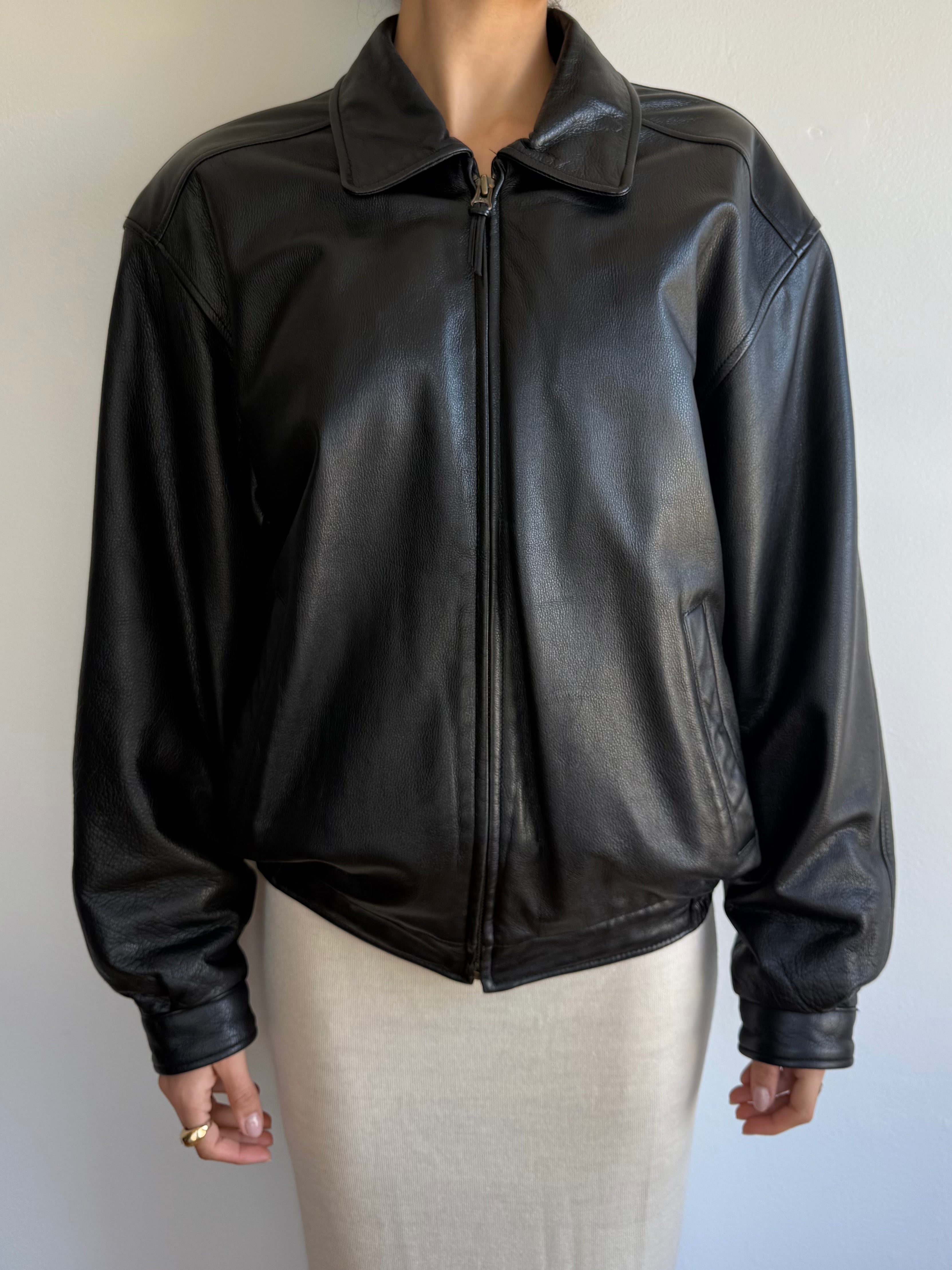 Vintage Leather Bomber Jacket / L