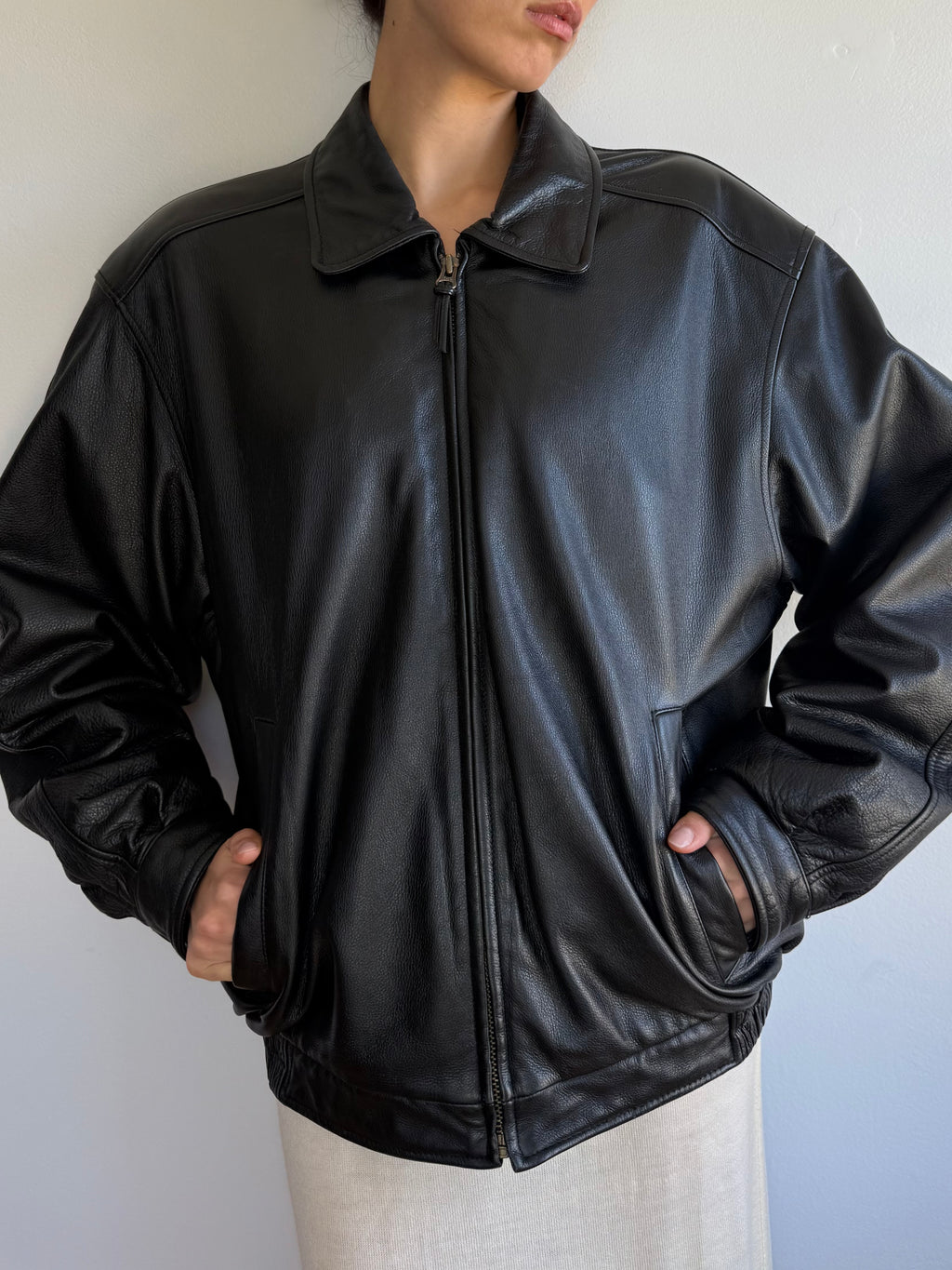 Vintage Leather Bomber Jacket / L