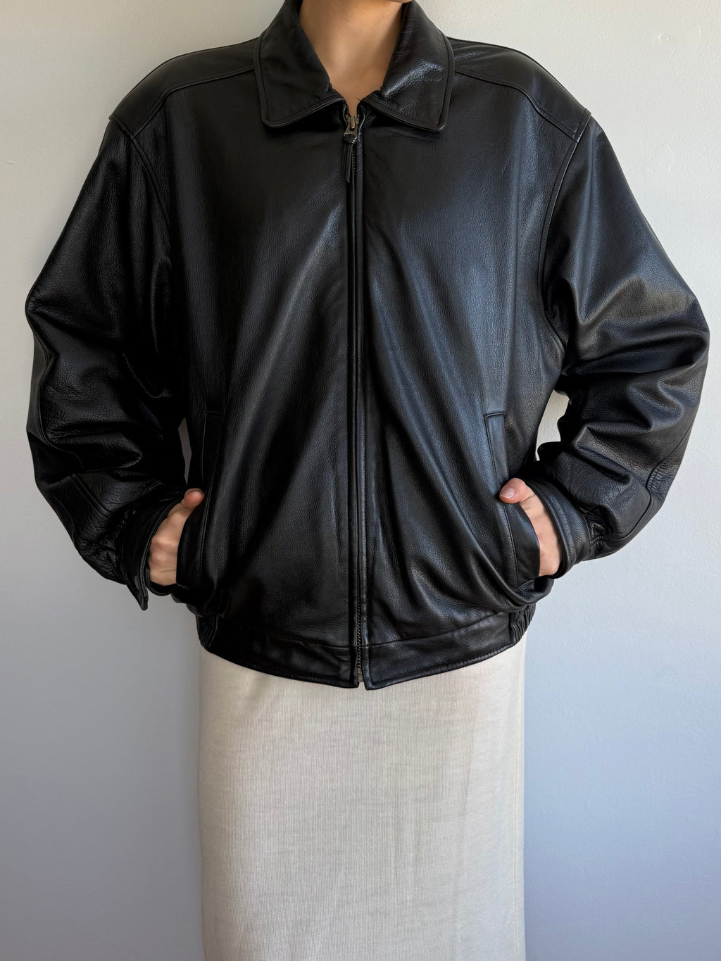 Vintage Leather Bomber Jacket / L