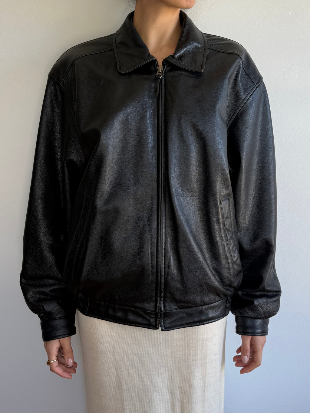 Vintage Leather Bomber Jacket / L