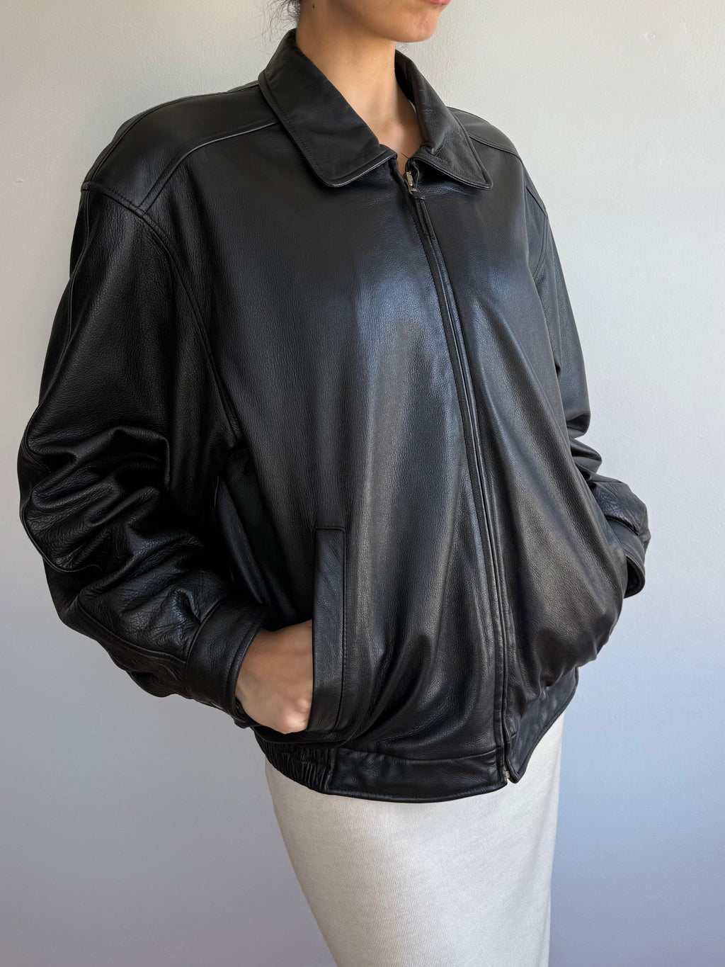 Vintage Leather Bomber Jacket / L