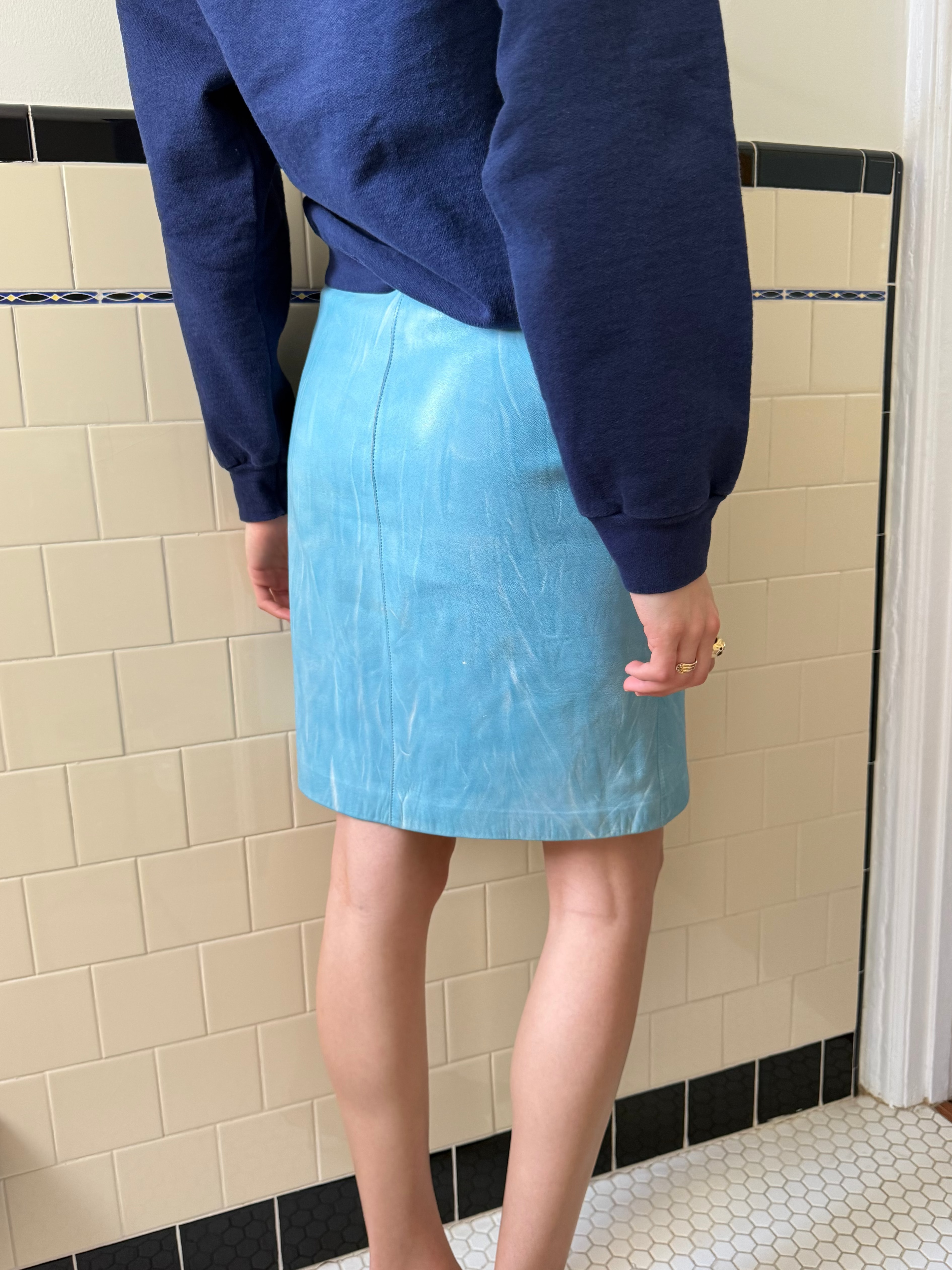 Armani Exchange Blue Leather Skirt / 28"