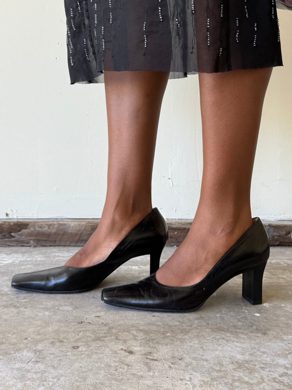 Leather Square-Toe Pumps / 40