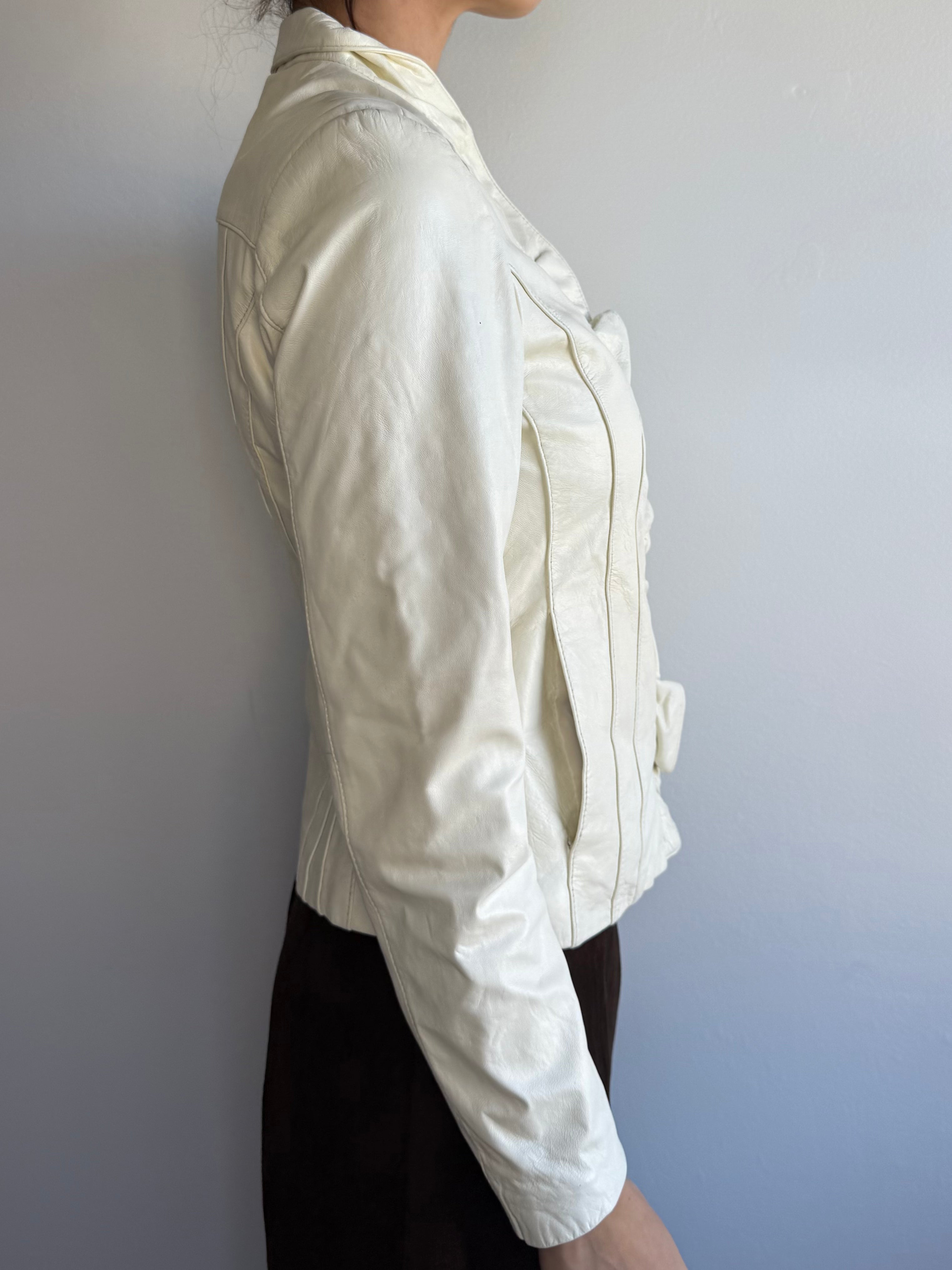 Neiman Marcus Exclusive Leather Ruffle Jacket / S